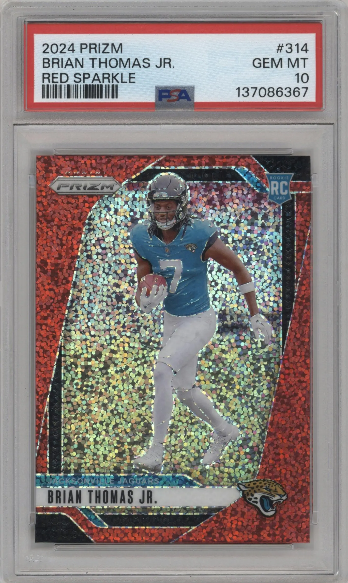 2024 Panini Prizm Brian Thomas Jr. Red Sparkle #314 PSA 10