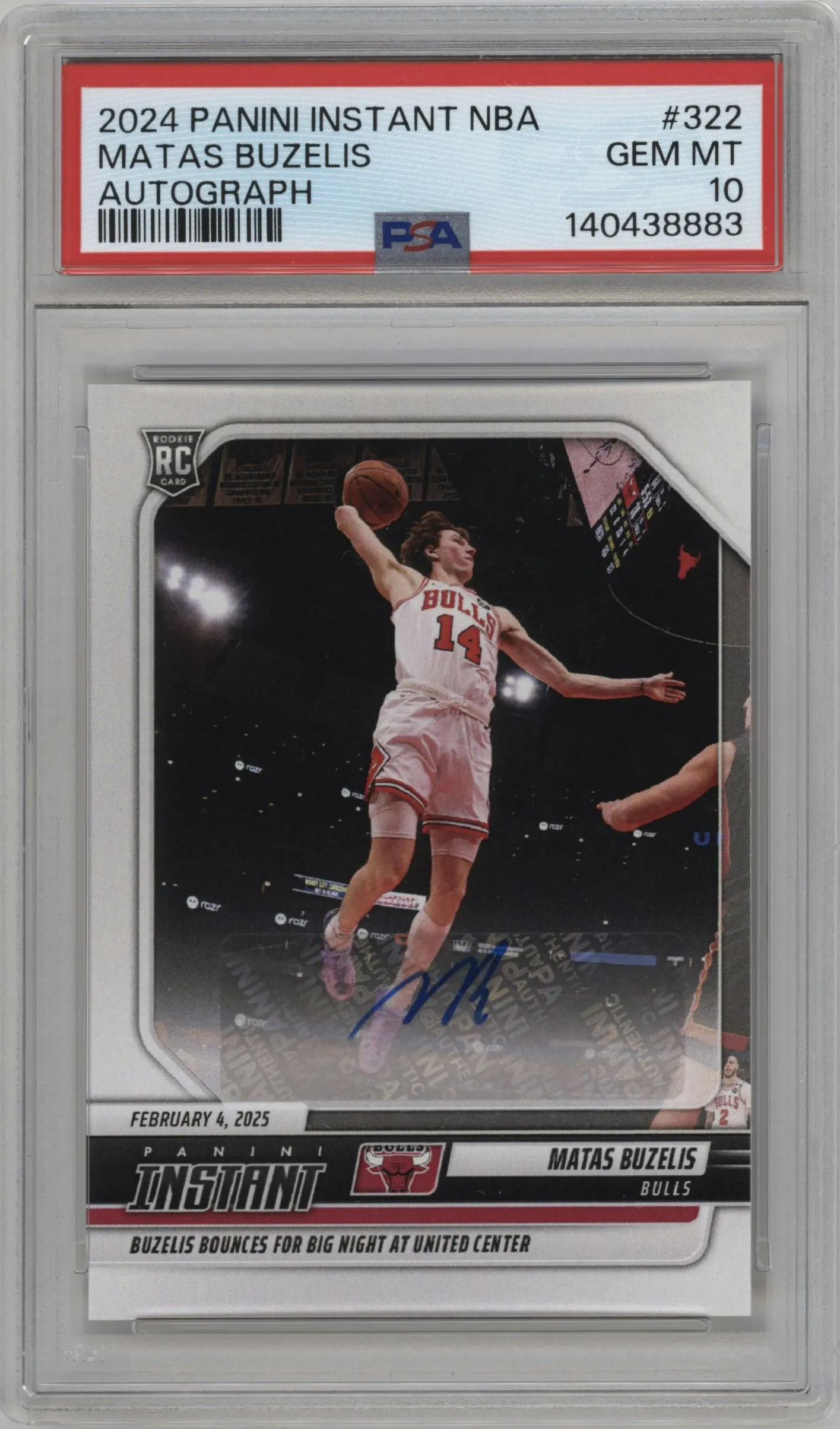 2024 Panini Instant NBA Auto Matas Buzelis #322 PSA 10
