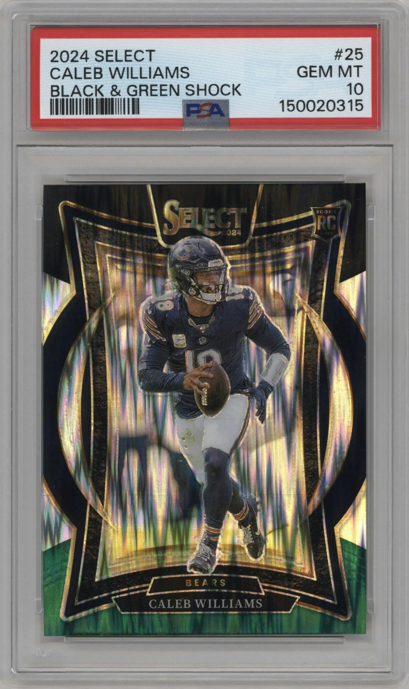 2024 Panini Select Caleb Williams Black & Green Shock Prizm #25 PSA 10