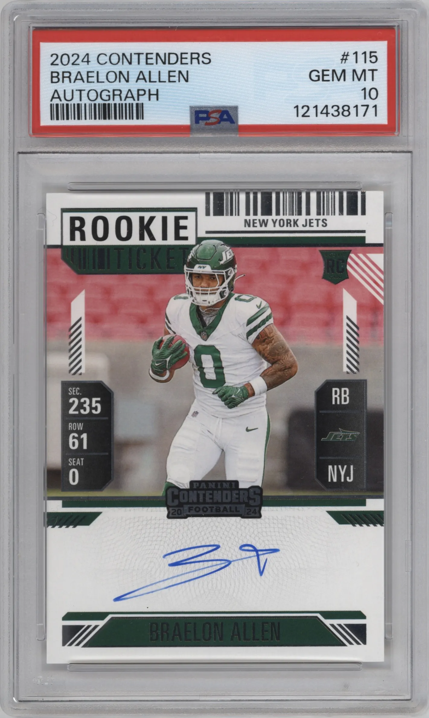 2024 Panini Contenders RPS Rke.Tkt.Auto Braelon Allen PSA 10