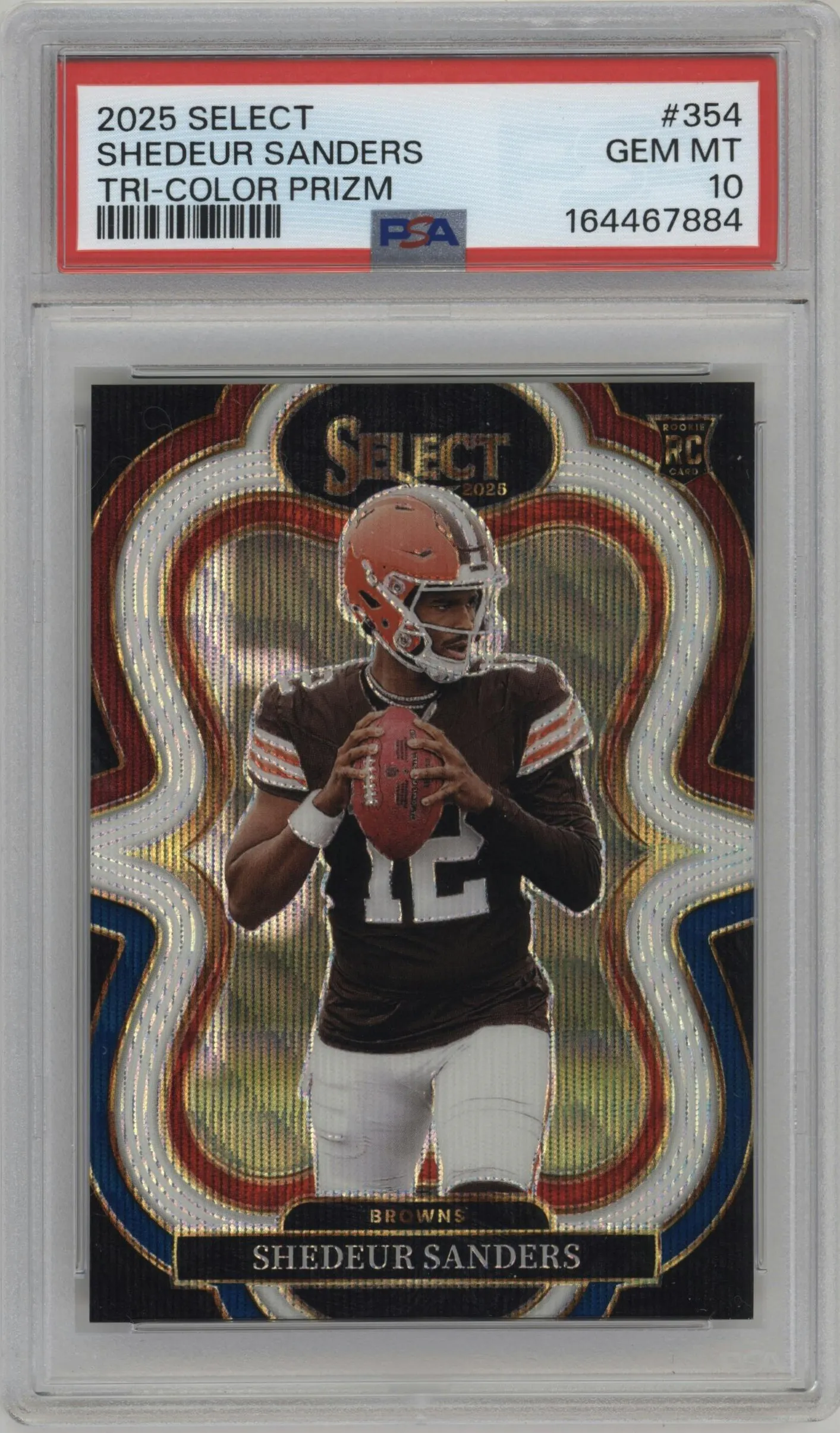 2025 Panini Select Suite Lvl. Shedeur Sanders Tri-Color Prizm #354 PSA 10