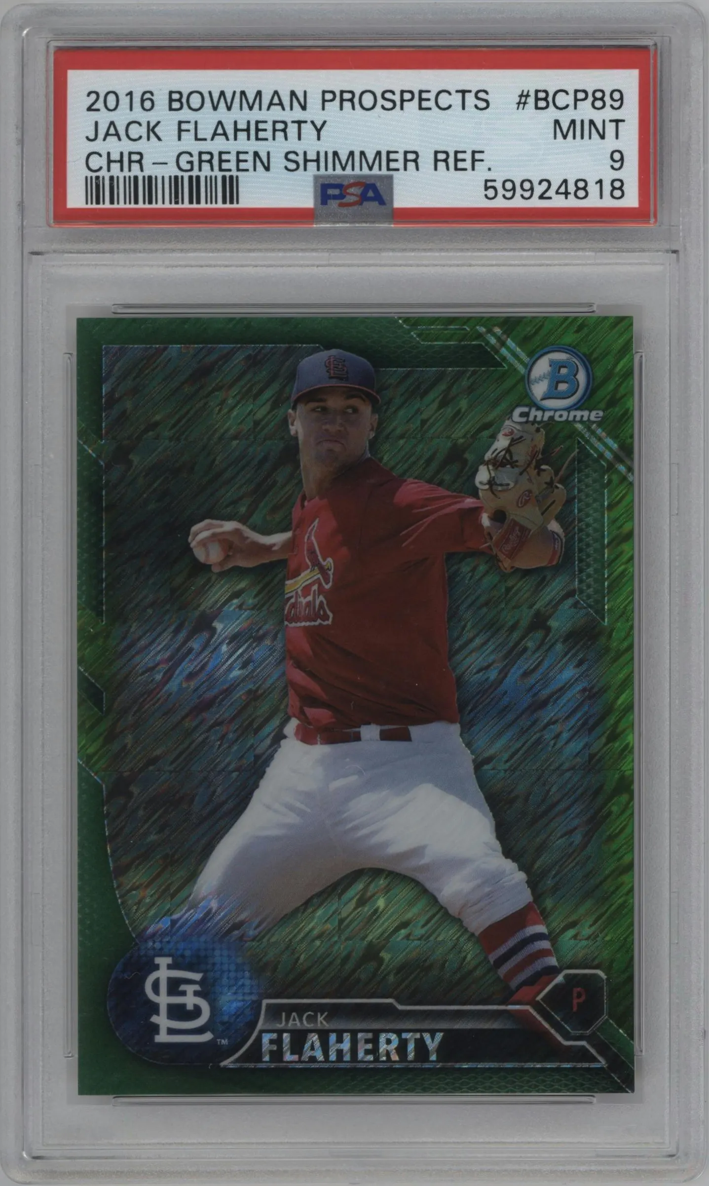 2016 Bowman Chr.Pros. Jack Flaherty Green Shimmer Refractor #BCP89 PSA 9