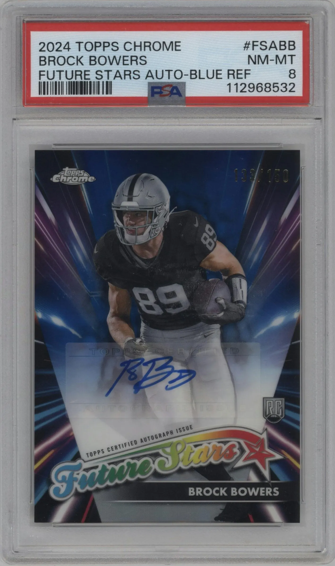 2024 Topps Chrome Future Stars Auto Brock Bowers Blue Refractor #FSA-BB PSA 8