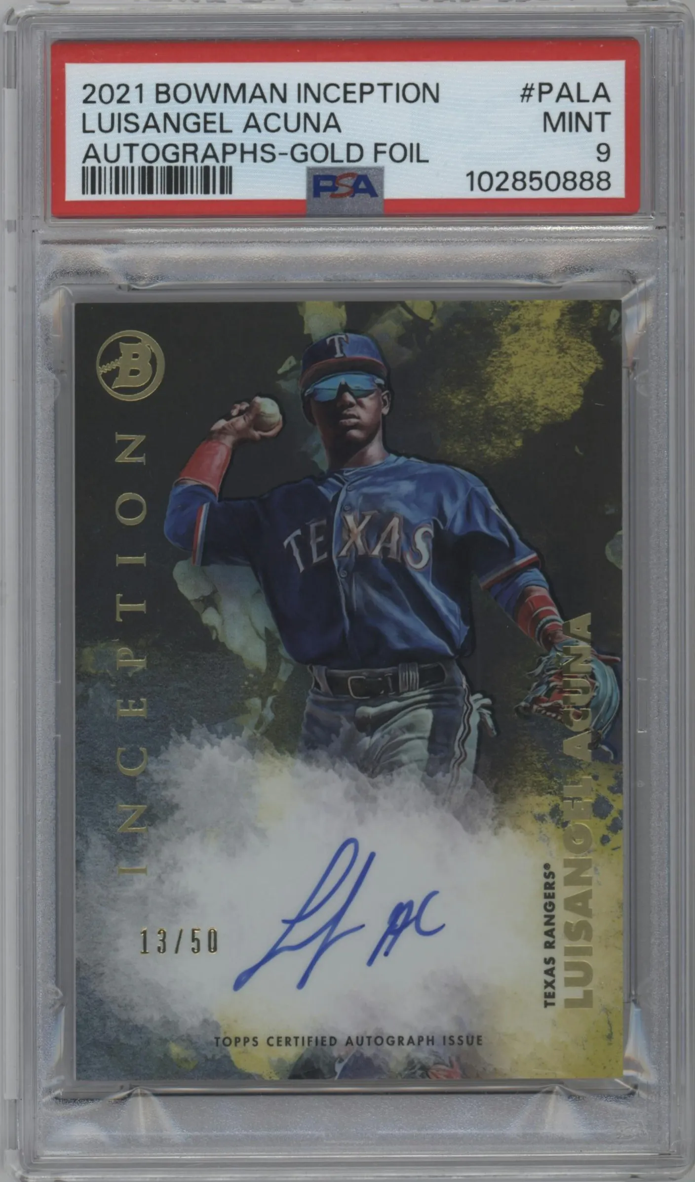 2021 Bowman Inception Auto Luisangel Acuna Gold Foil #PA-LA PSA 9