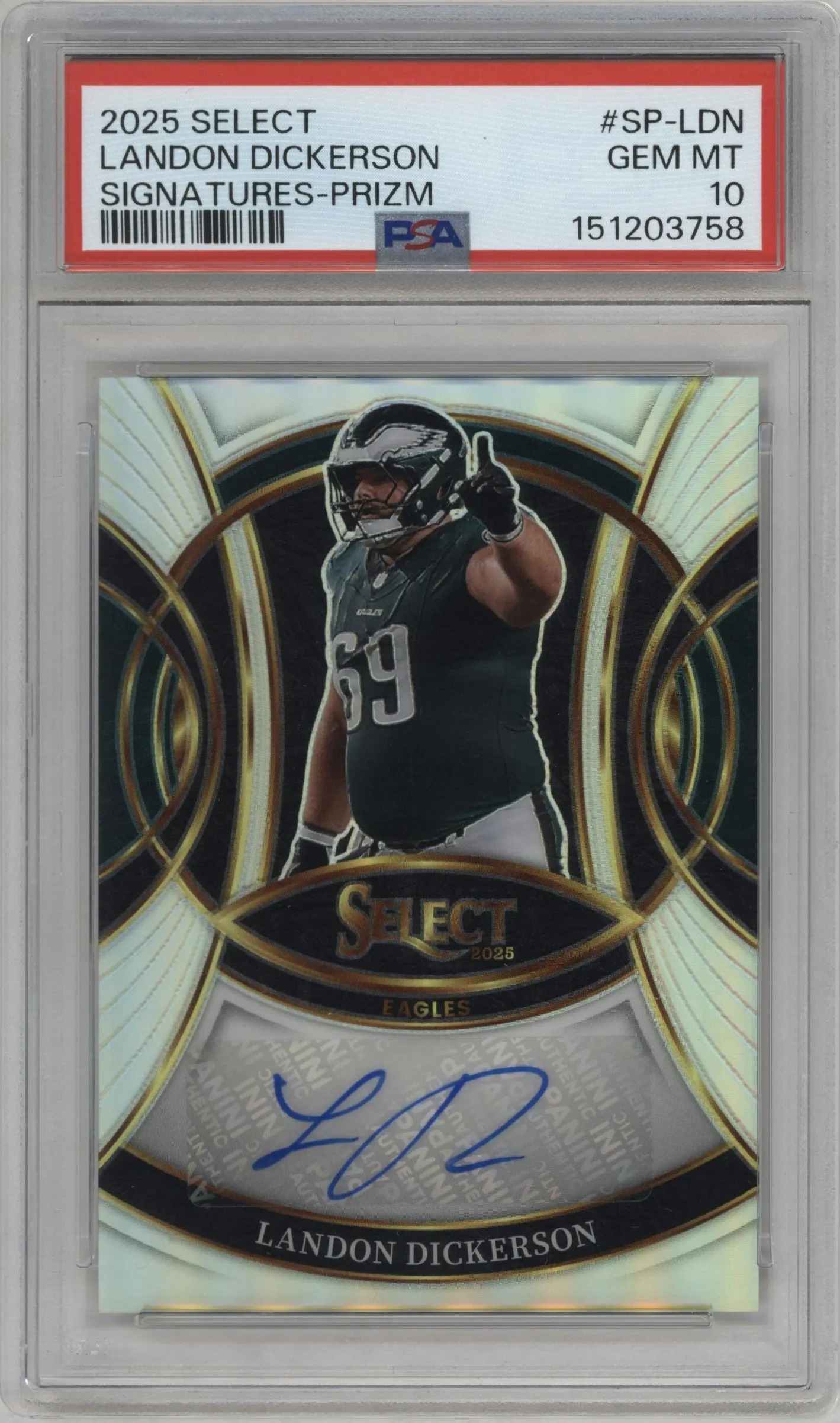 2025 Panini Select Signature Landon Dickerson Prizm #SP-LDN PSA 10