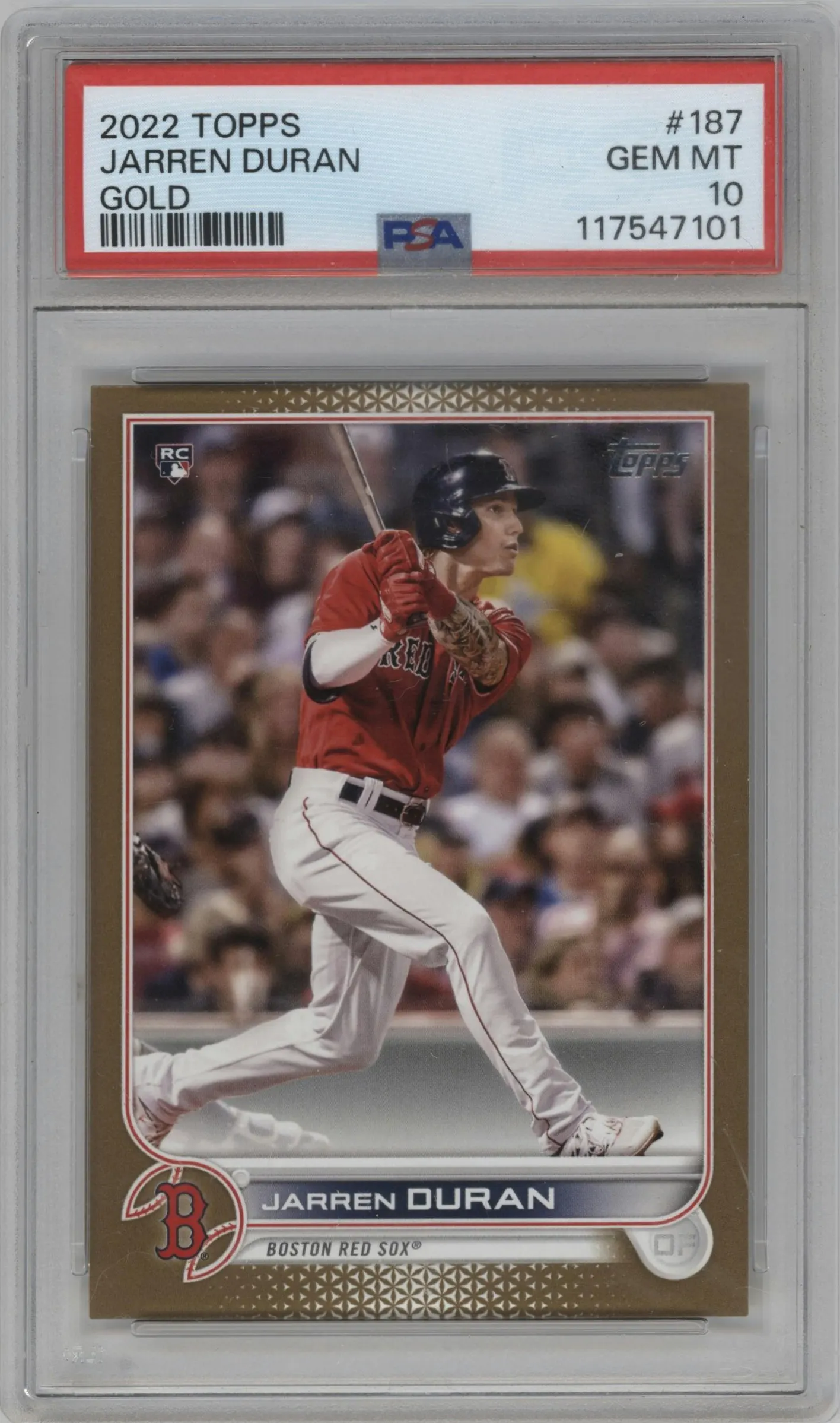 2022 Topps Series 1 Topps Series 1 Jarren Duran Gold #187 PSA 10
