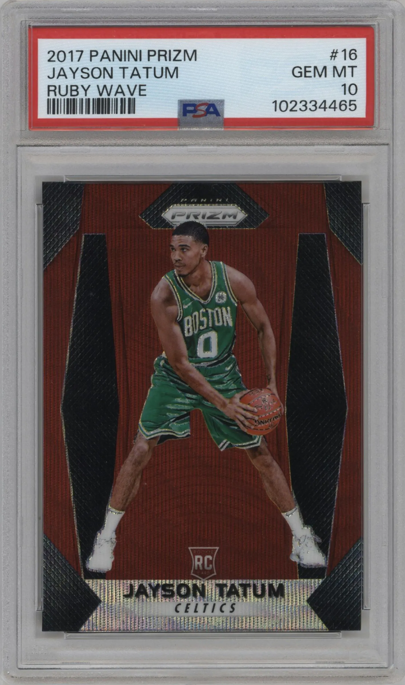 2017 Panini Prizm Jayson Tatum Ruby Wave #16 PSA 10