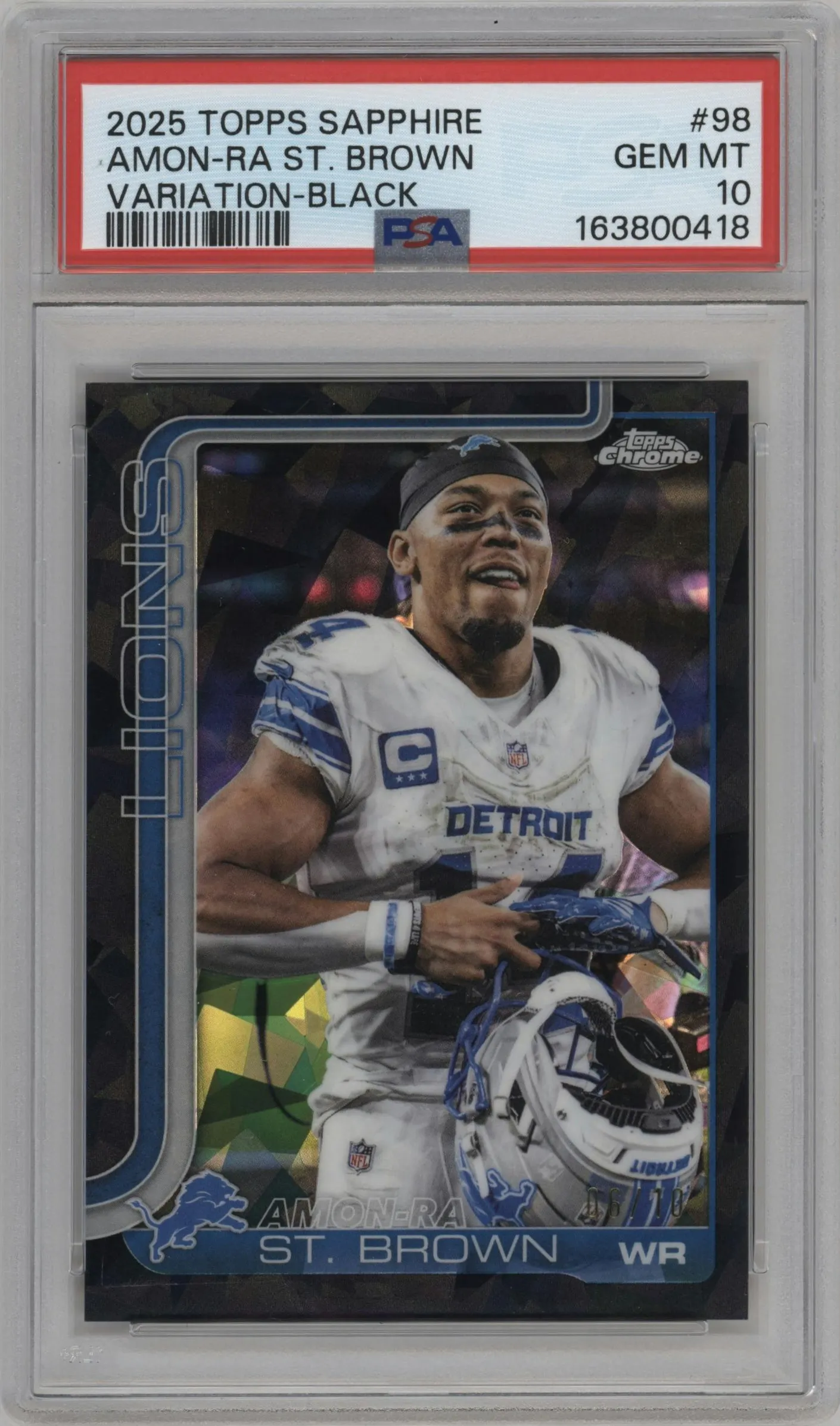 2025 Topps Chrome Sapphire Edition Var. Amon-Ra St. Brown Black #98 PSA 10