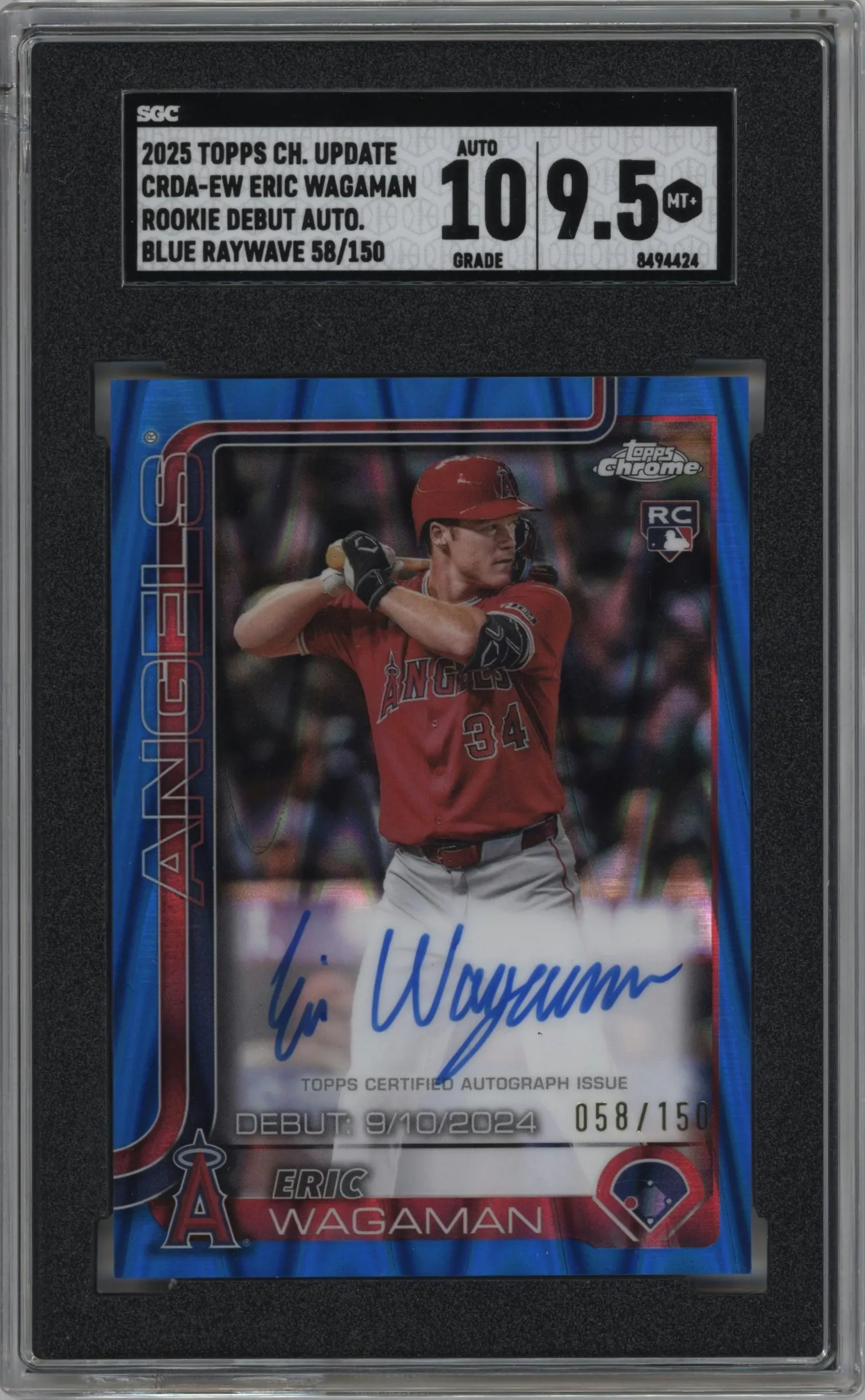 2025 Topps Chrome Update Rke.Debut Auto Eric Wagaman Blue RayWave Refractor #CRDA-EW SGC 9.5