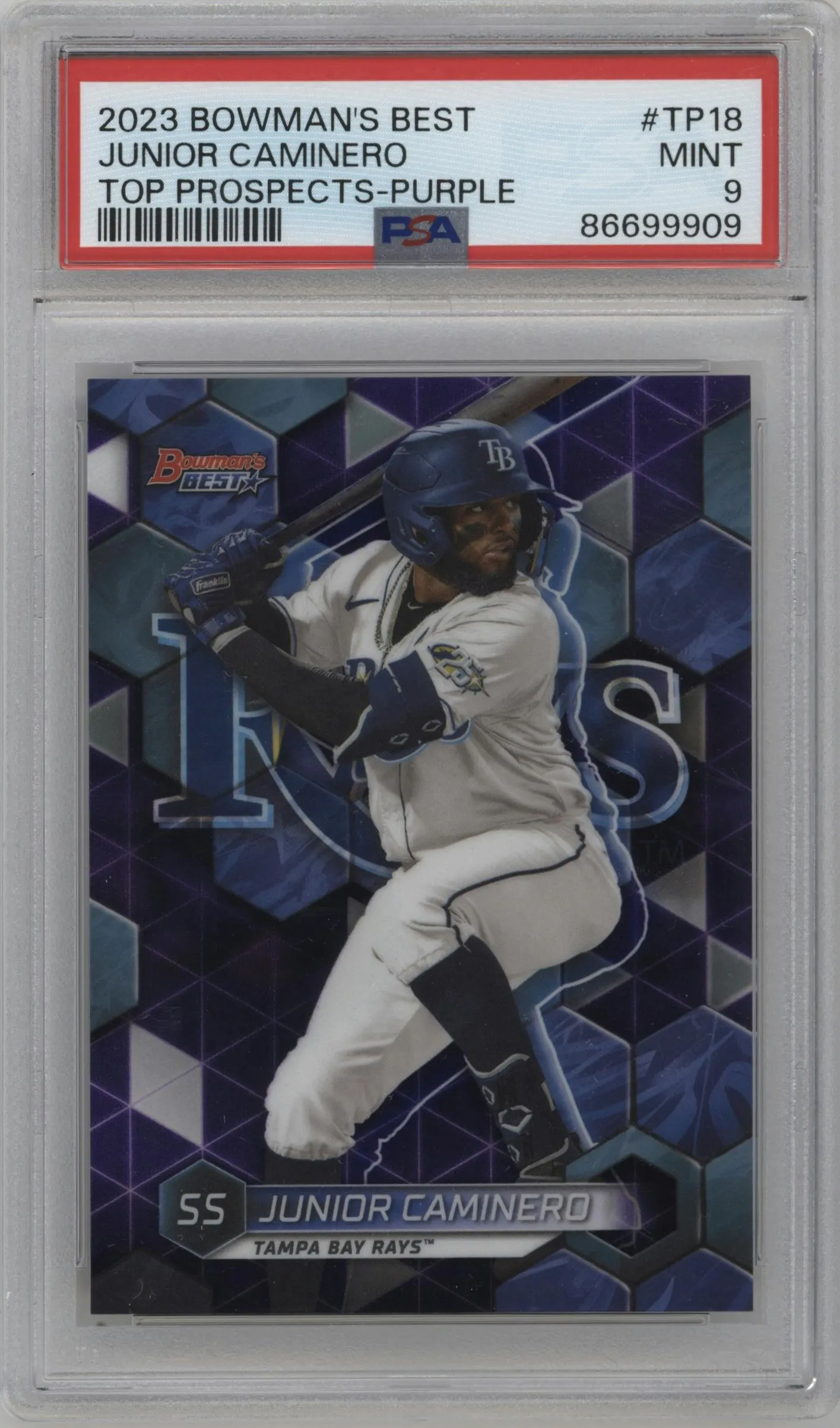 2023 Bowman's Best Top Prospect Junior Caminero Purple Refractor #TP-18 PSA 9