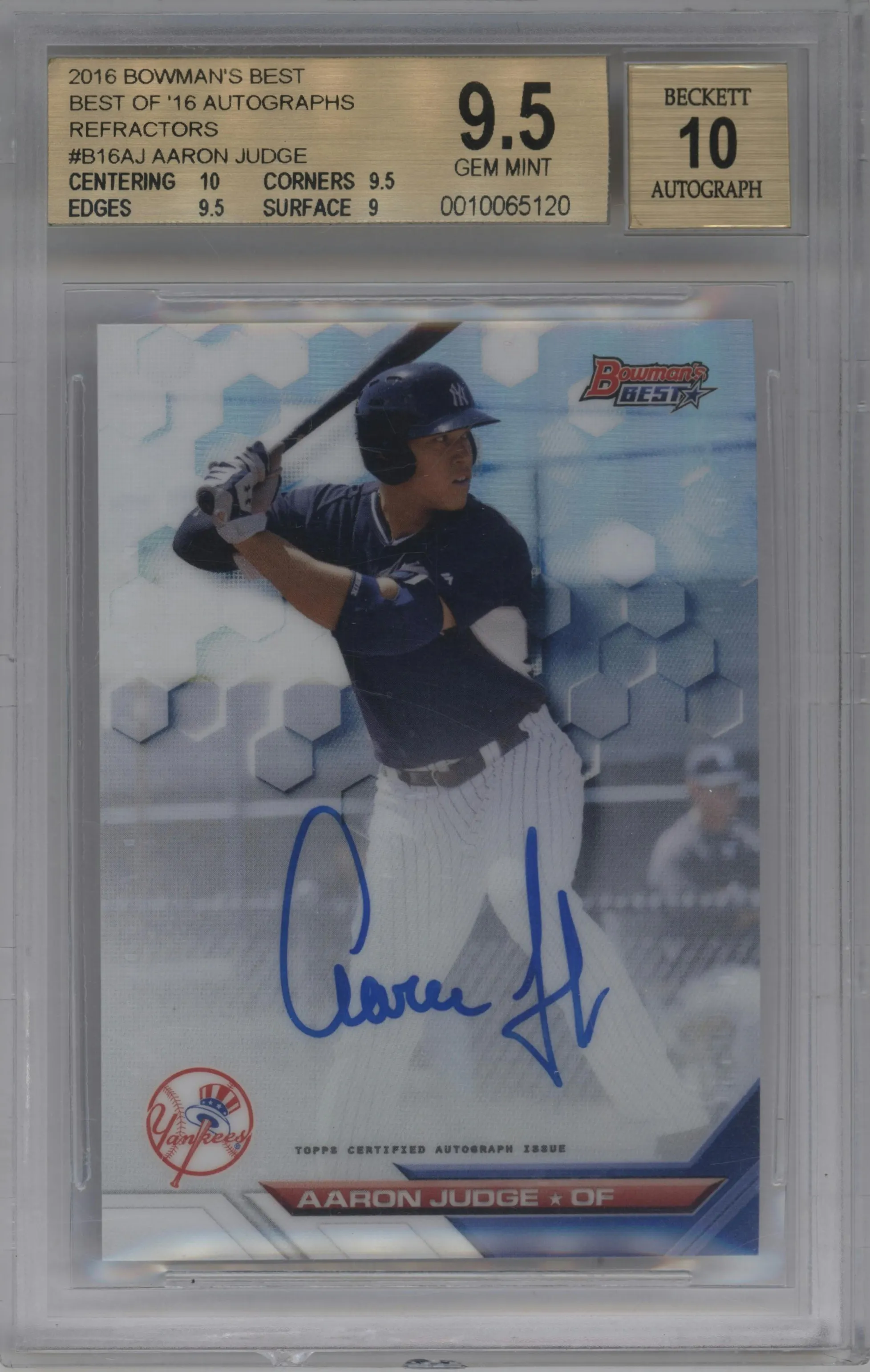 2016 Bowman’s Best Best of 2016 Auto Aaron Judge Refractor #B16-AJ BGS 9.5