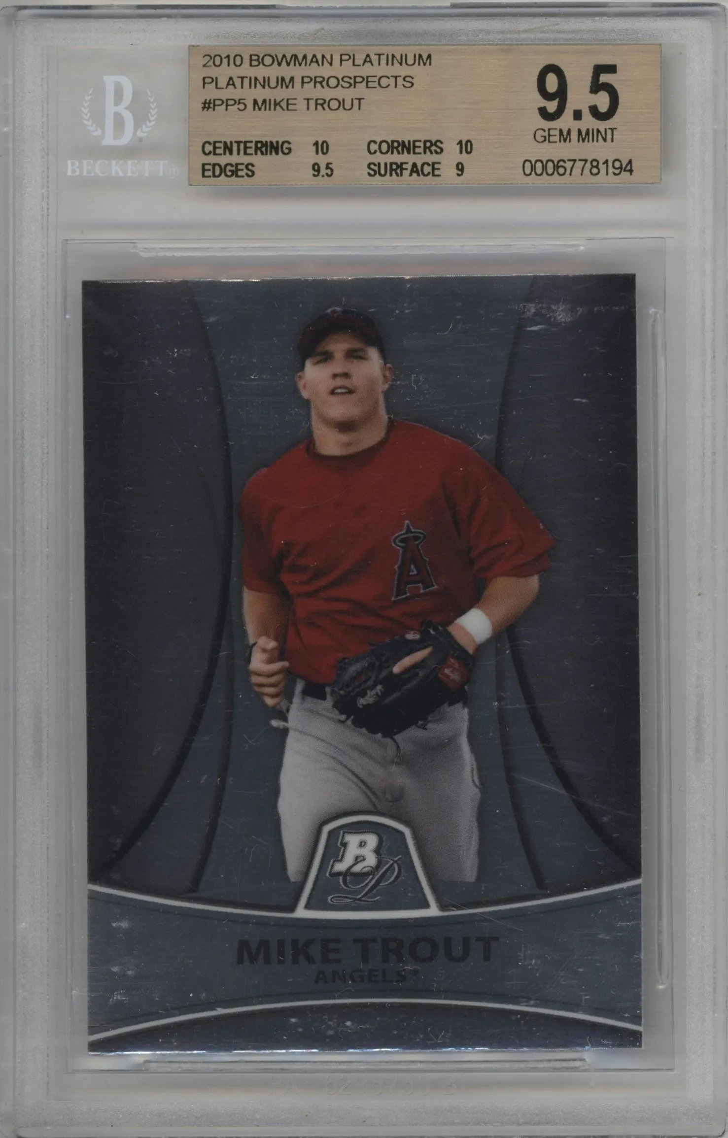 2010 Bowman Platinum Prospect Mike Trout #PP5 BGS 9.5
