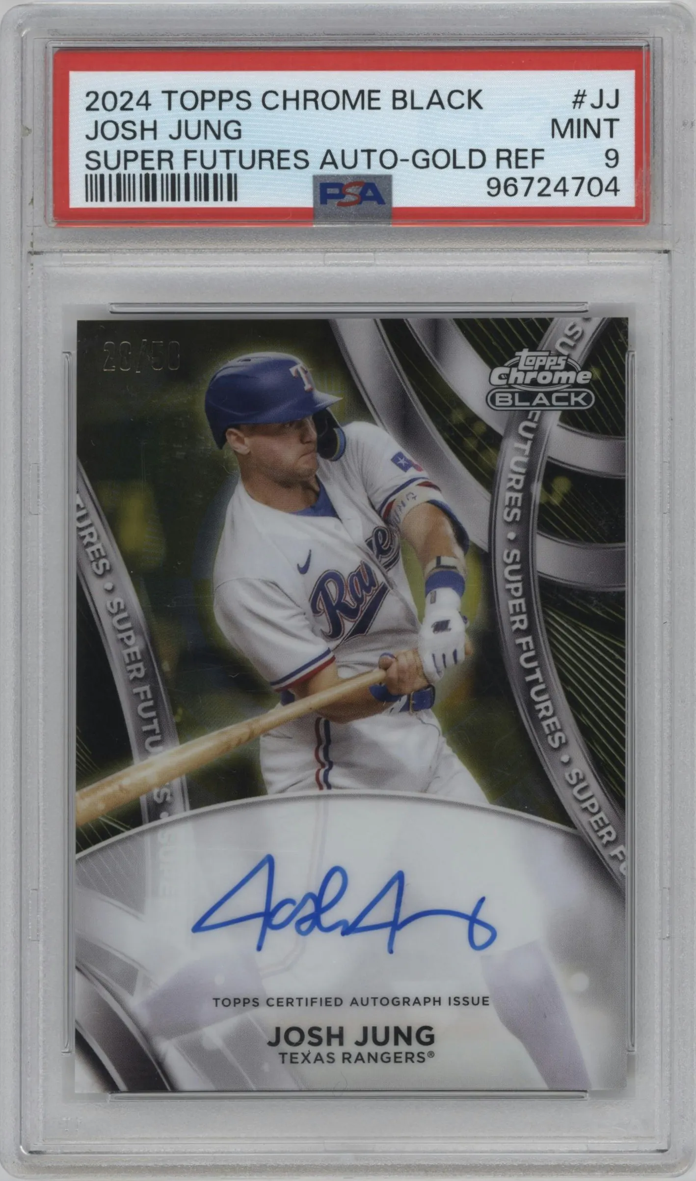 2024 2024 Topps Chrome Black Topps Chrome Black Super Futures Auto Josh Jung Gold Refractor #SFA-JJ PSA 9