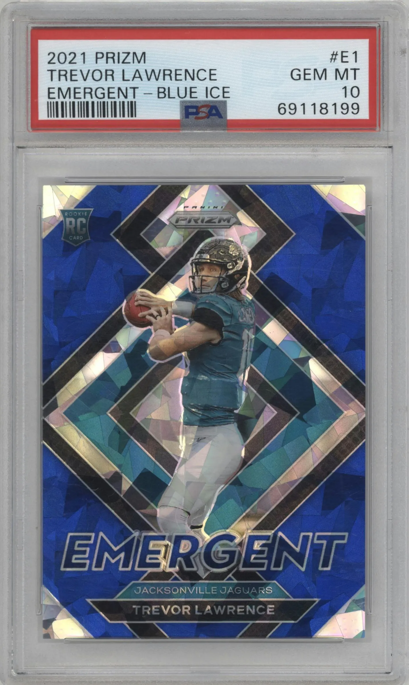 2021 Panini Prizm Emergent Trevor Lawrence Blue Ice Prizm #E-1 PSA 10