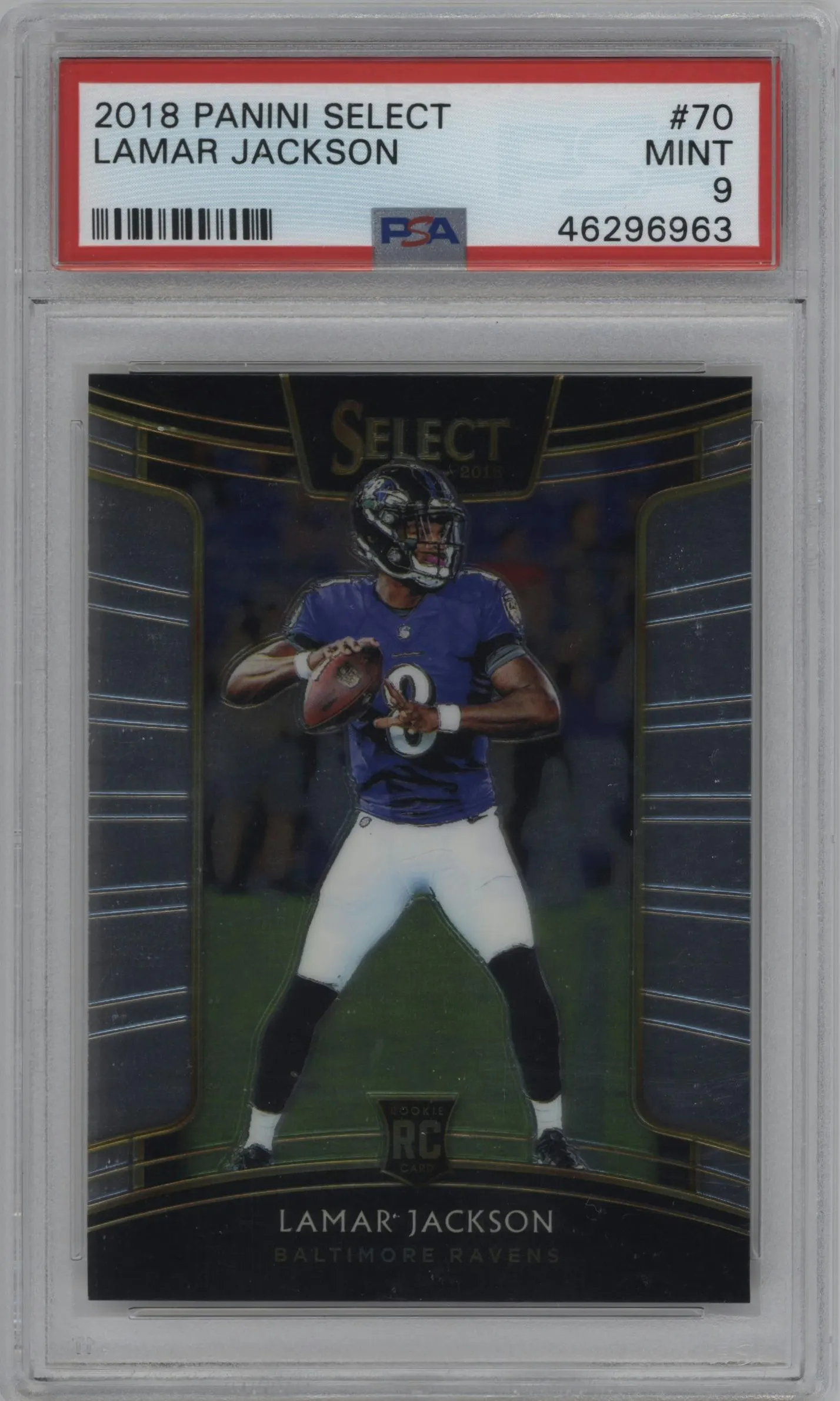 2018 Panini Select Lamar Jackson #70 PSA 9