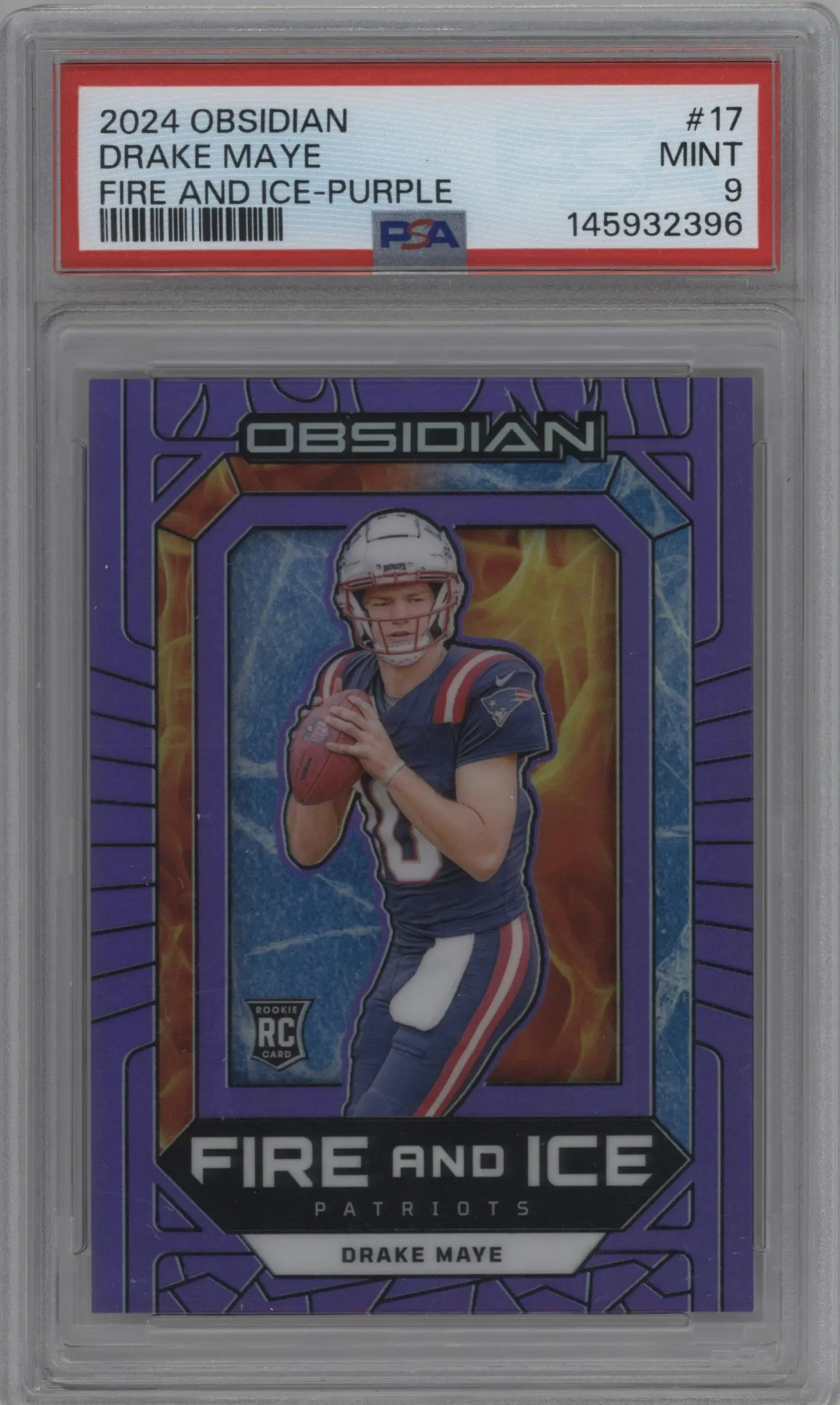 2024 Panini Obsidian Fire and Ice Drake Maye Purple #17 PSA 9
