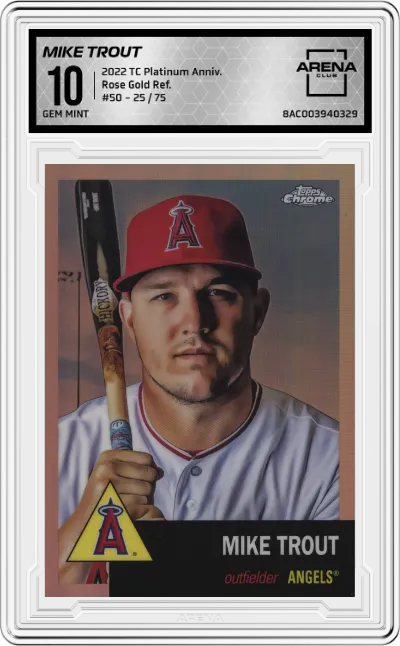 2022 Topps Chrome Platinum Anniversary Mike Trout Rose Gold Refractor #50 ARENA CLUB 10