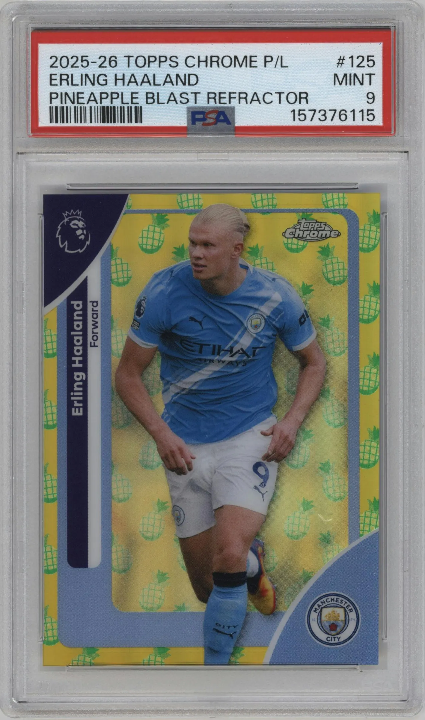 2025 Topps Chrome Premier League Erling Haaland Pineapple Blast Refractor #125 PSA 9