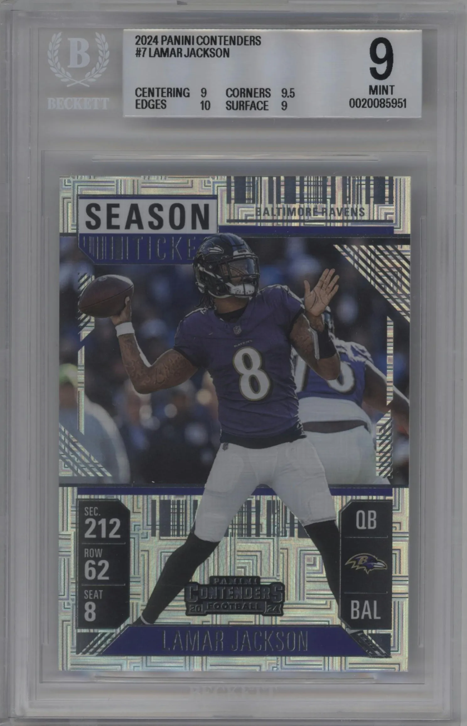 2024 Panini Contenders Lamar Jackson #7 BGS 9
