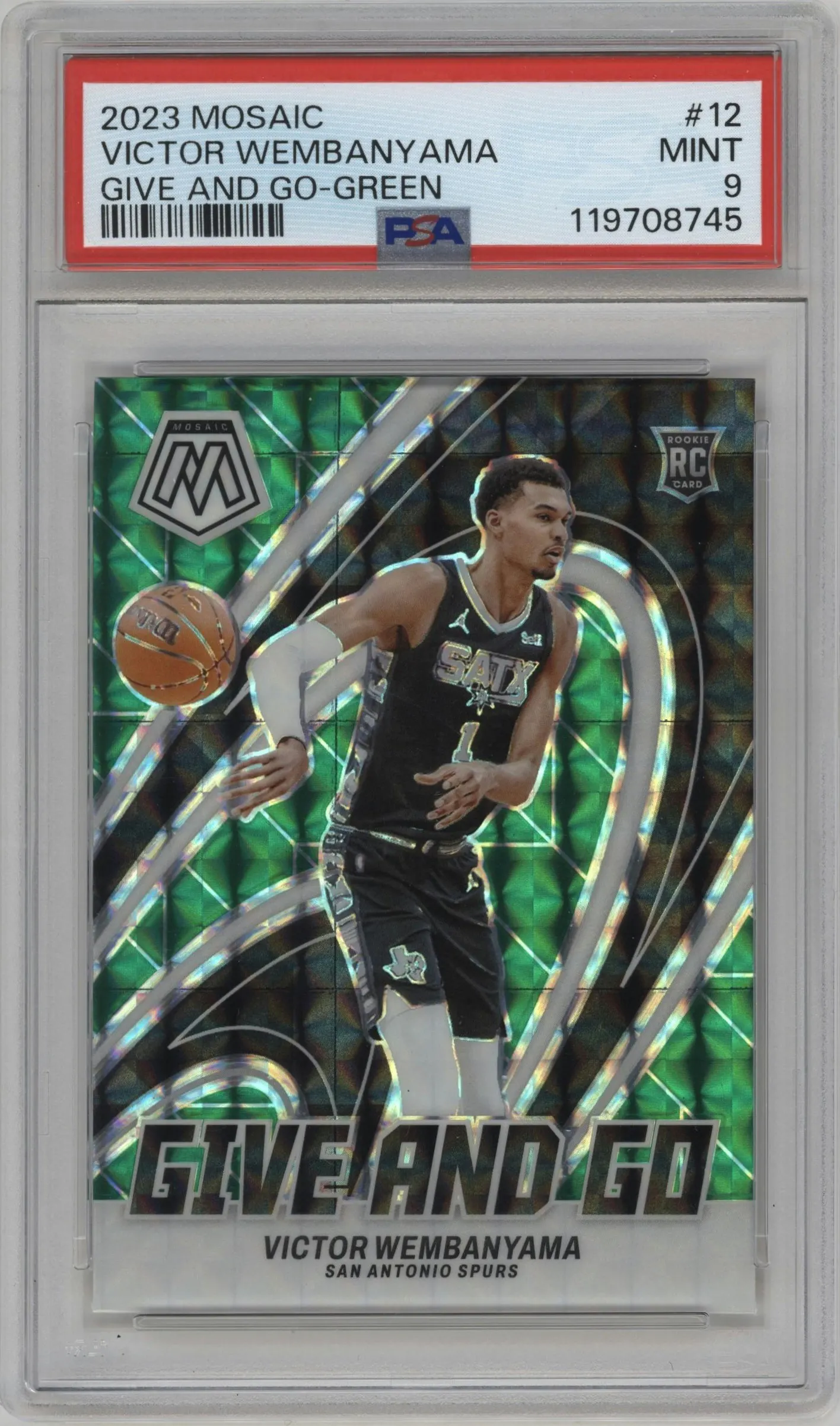 2023 Panini Mosaic Give and Go Victor Wembanyama Green Mosaic #12 PSA 9