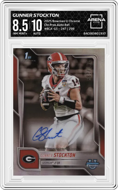 2025 Bowman University Chrome Chr.Pros.Auto Gunner Stockton Refractor #BCA-GS ARENA CLUB 8.5