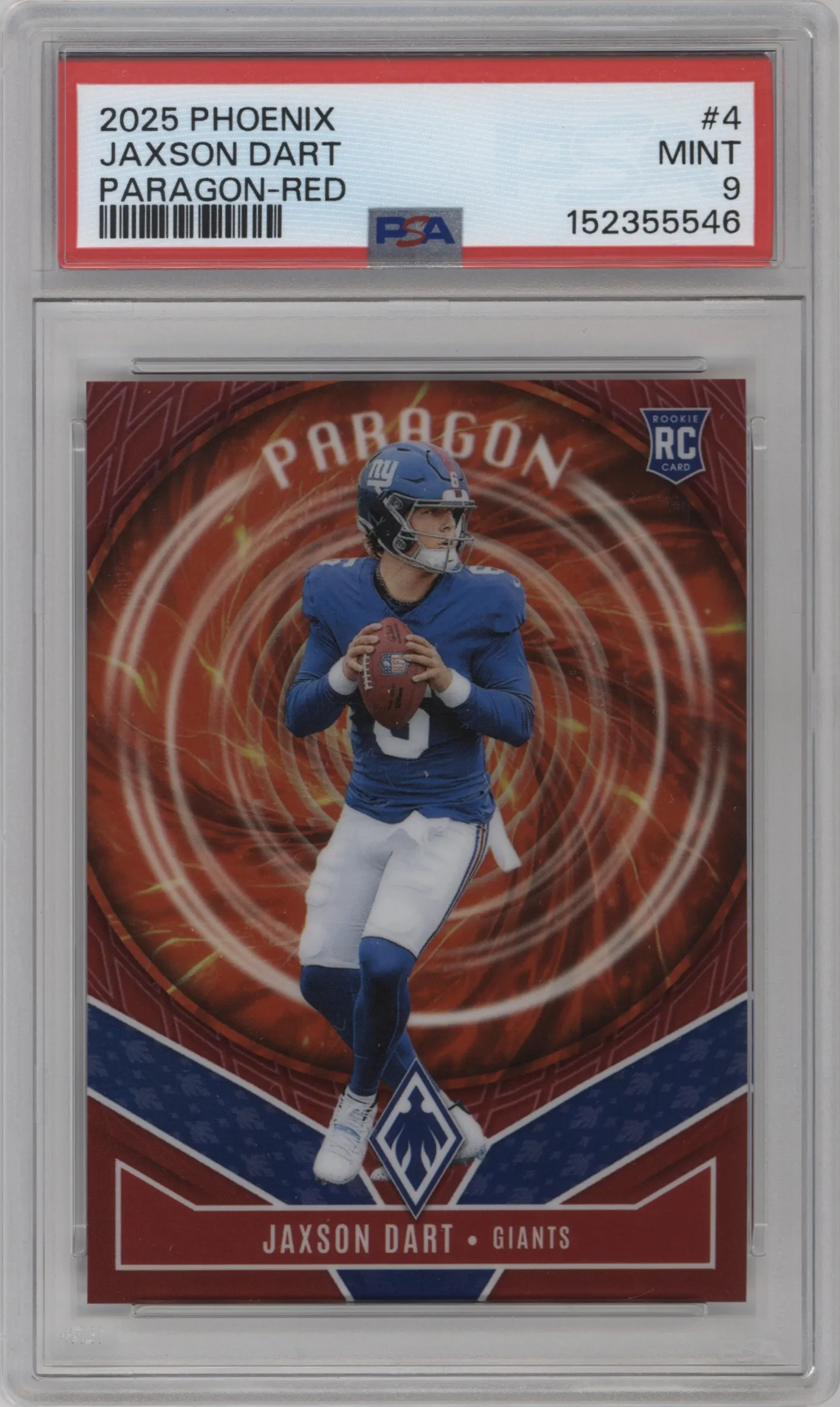 2025 Panini Phoenix Paragon Jaxson Dart Red Prizm #4 PSA 9