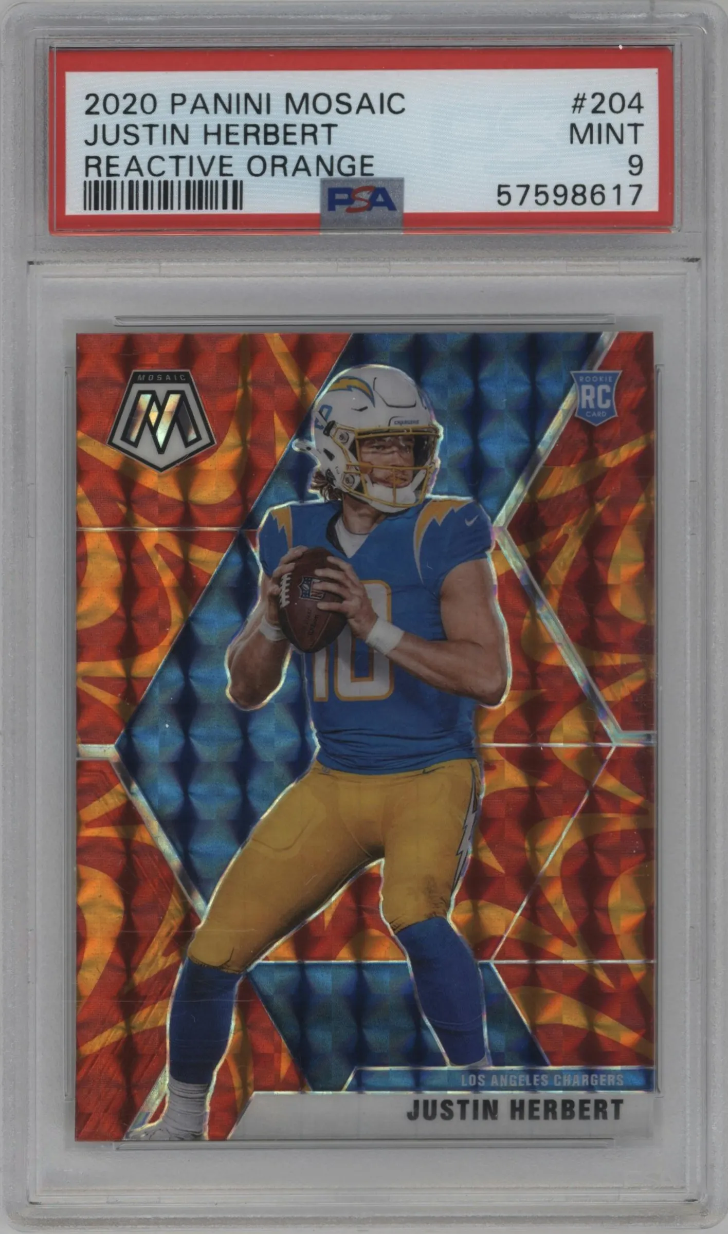 2020 Panini Mosaic Justin Herbert Reactive Orange #204 PSA 9