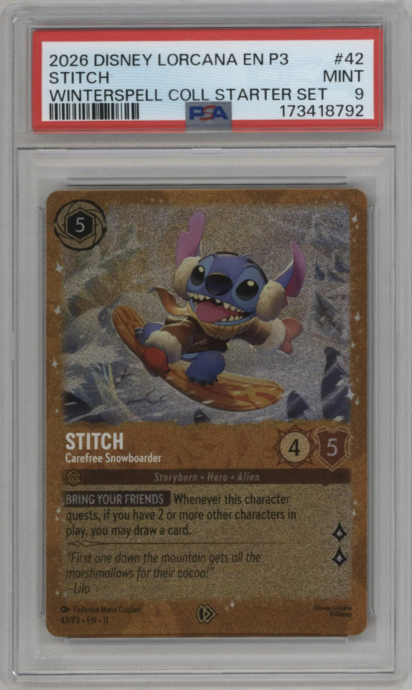 2026 Disney Lorcana Winterspell Promo Stitch #42 PSA 9