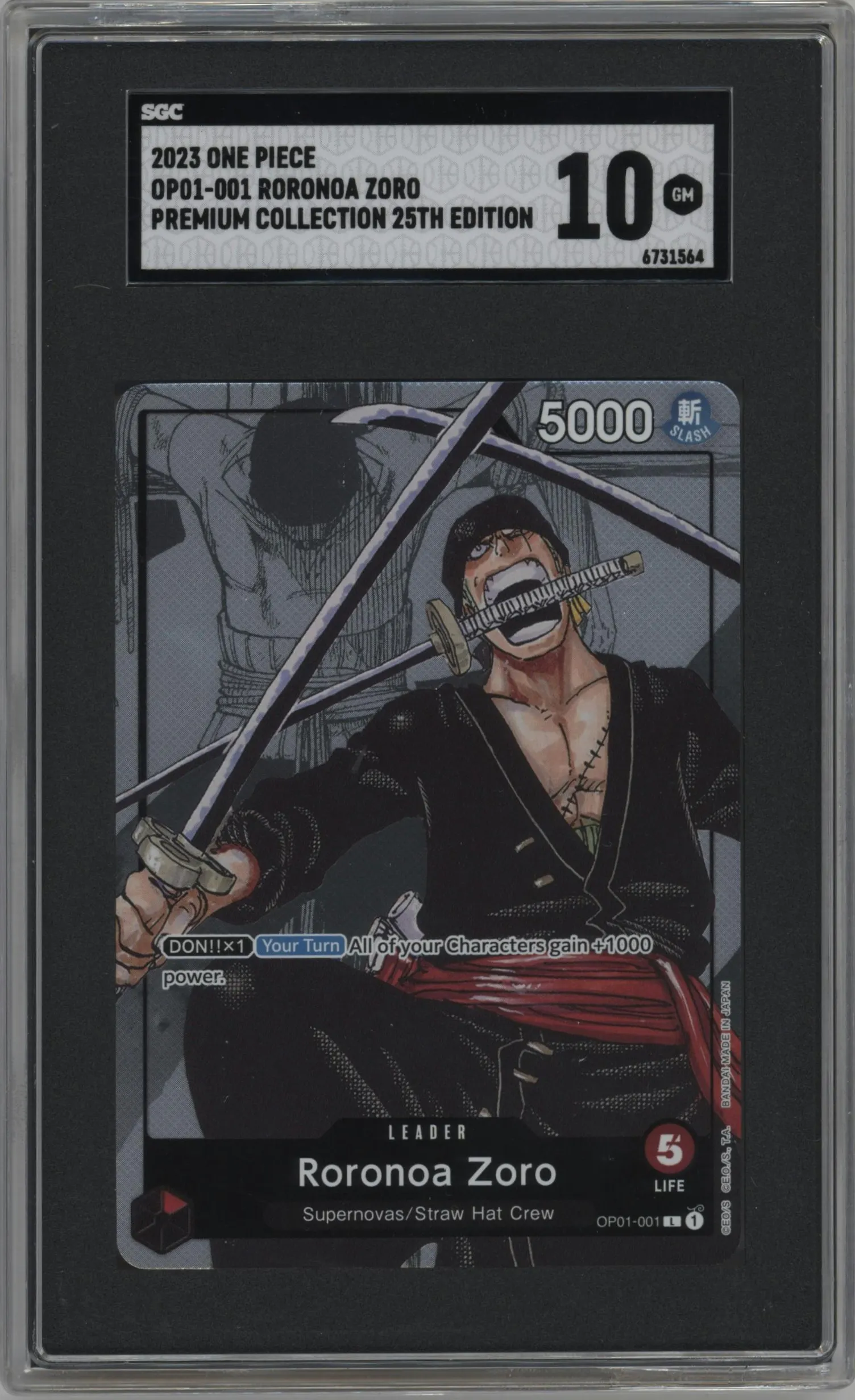 2023 One Piece Premium Collection 25th Ed. Roronoa Zoro L #OP01-001 L SGC 10