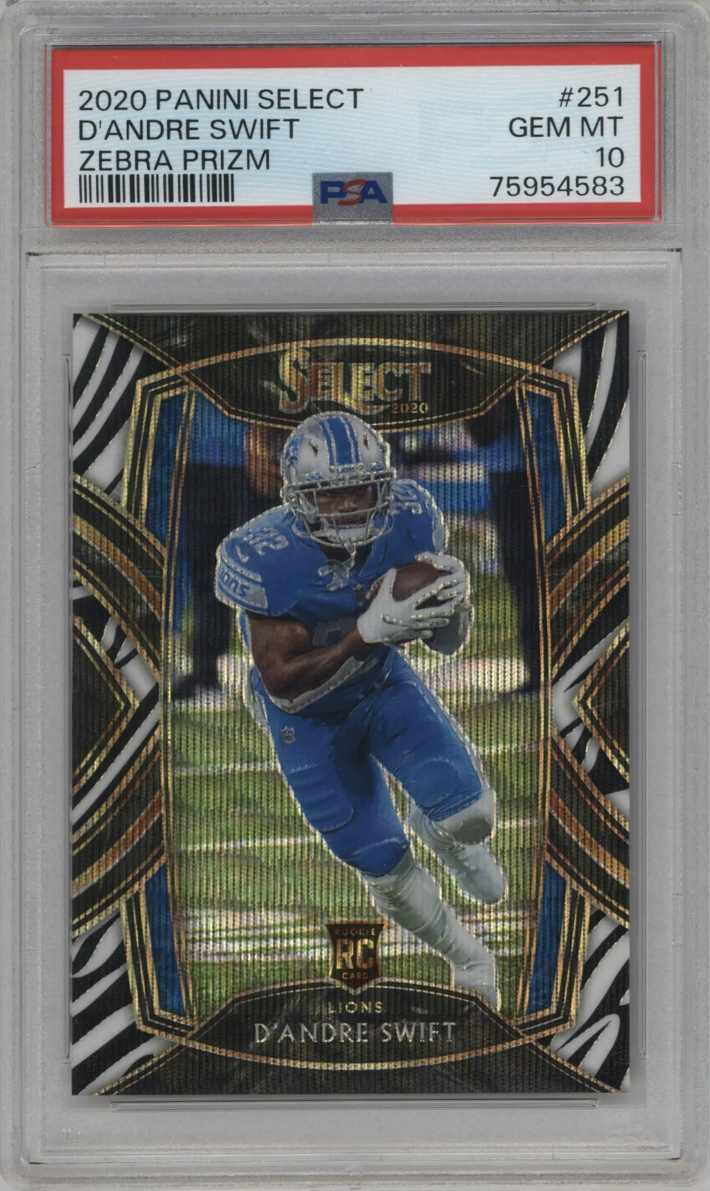 2020 Panini Select Club Lvl. D'Andre Swift Zebra #251 PSA 10