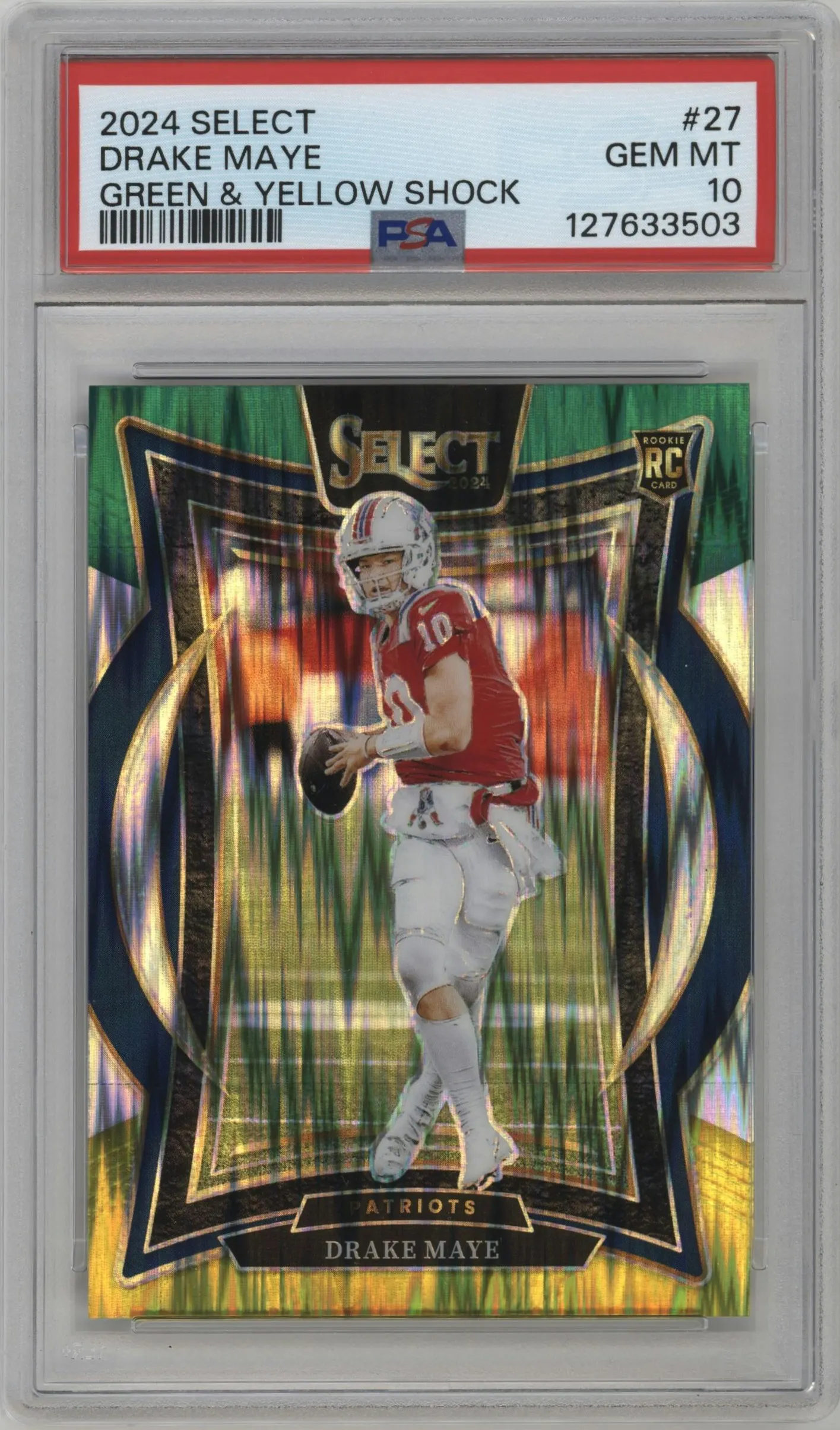 2024 Panini Select Drake Maye Black & Green Shock Prizm #27 PSA 10
