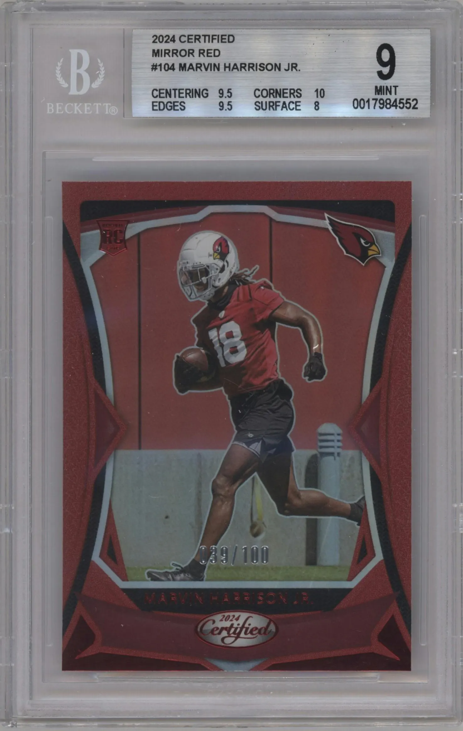 2024 Panini Certified Marvin Harrison Jr. Red Mirror #104 BGS 9