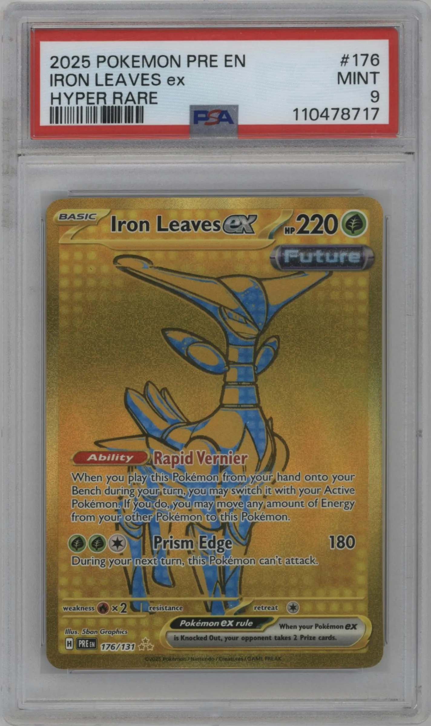 2025 Pokemon SV Prismatic Evolutions Iron Leaves ex #176 PSA 9