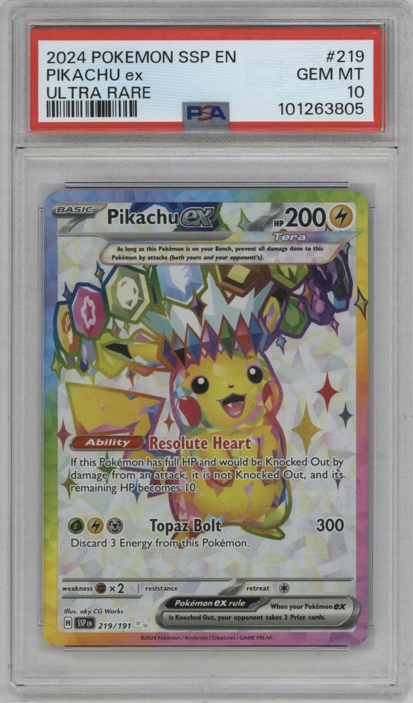 2024 Pokemon SV Surging Sparks Pikachu ex #219 PSA 10