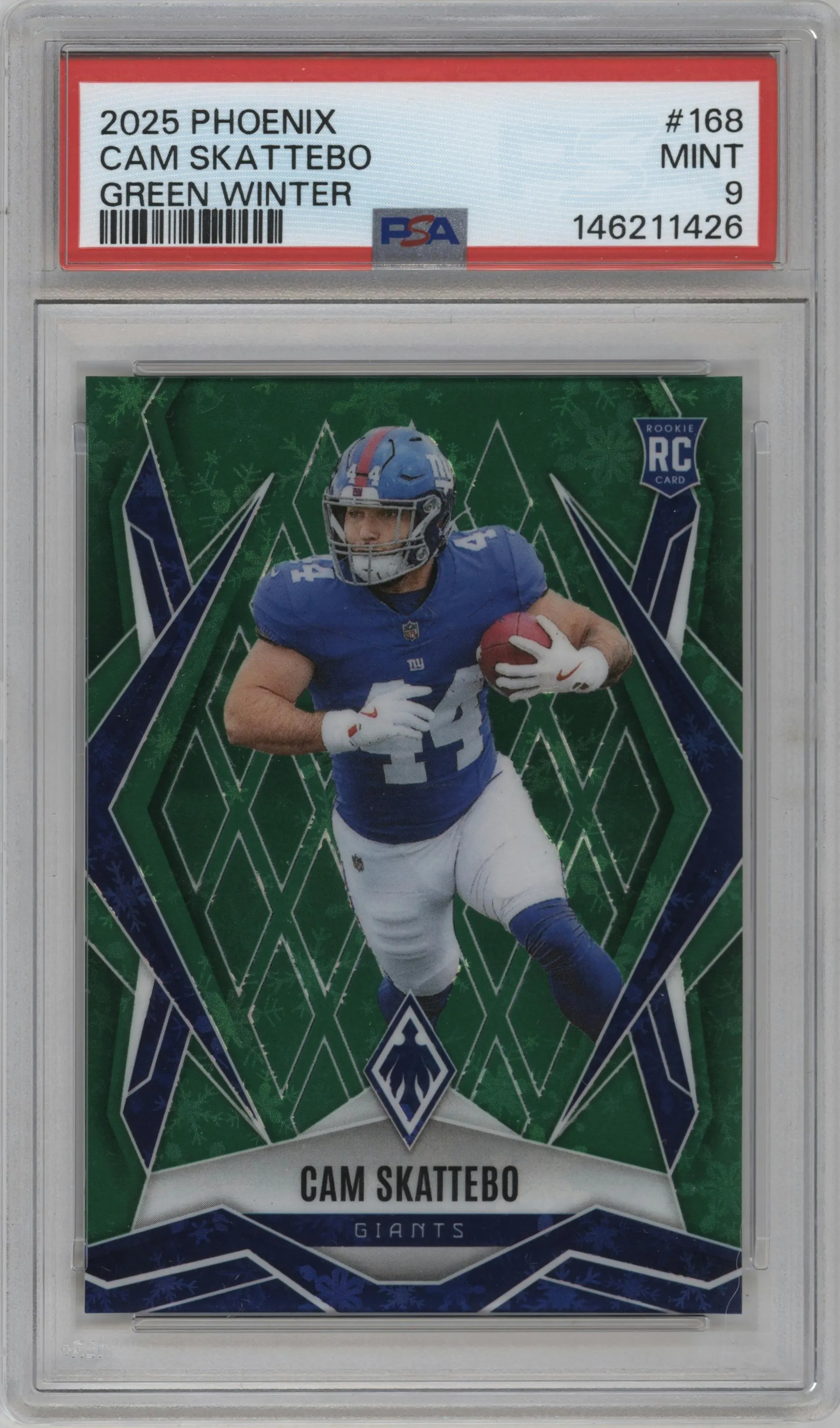 2025 Panini Phoenix Cam Skattebo Green Winter Prizm #168 PSA 9