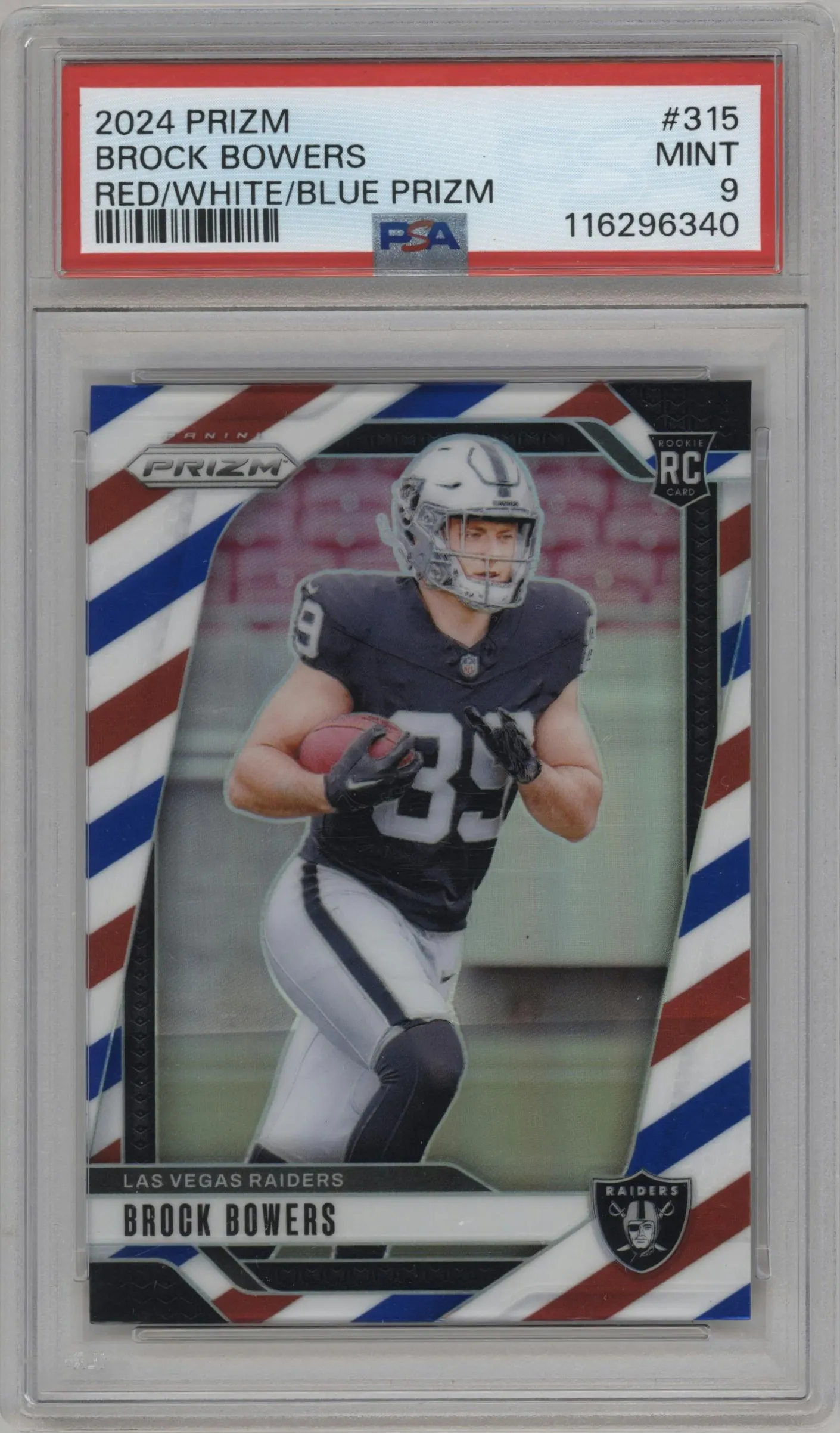 2024 Panini Prizm Brock Bowers Red White Blue Prizm #315 PSA 9