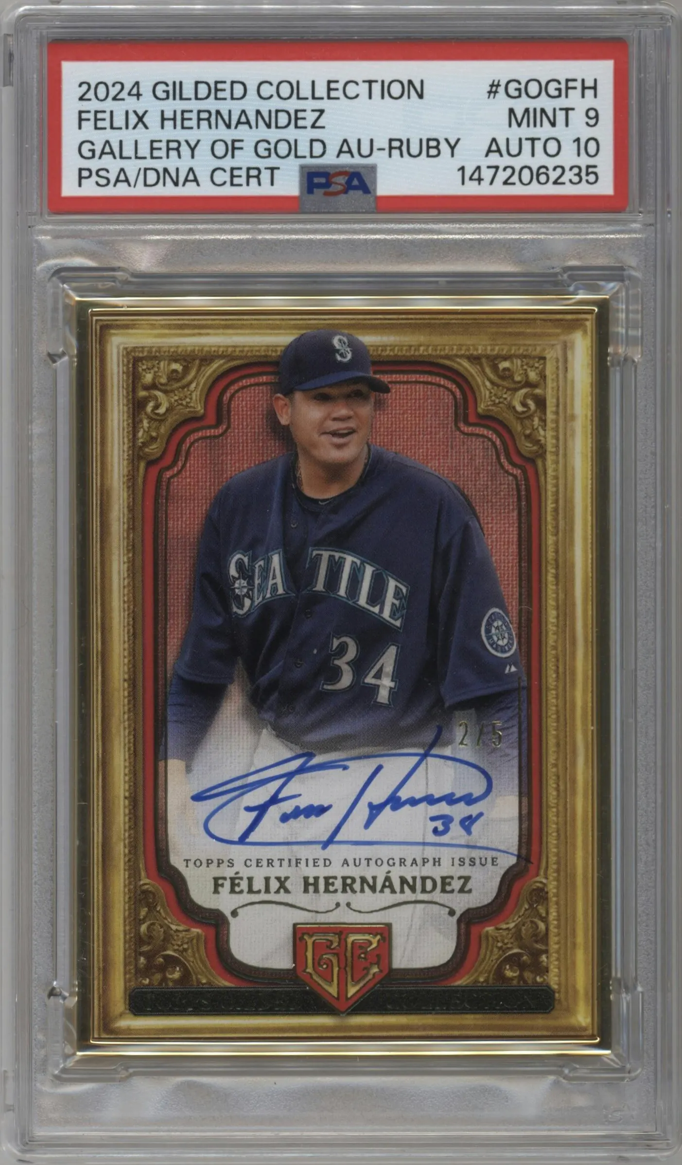 2024 Topps Gilded Collection Gallery of Gold Auto Felix Hernandez Ruby #GOG-FH PSA 9