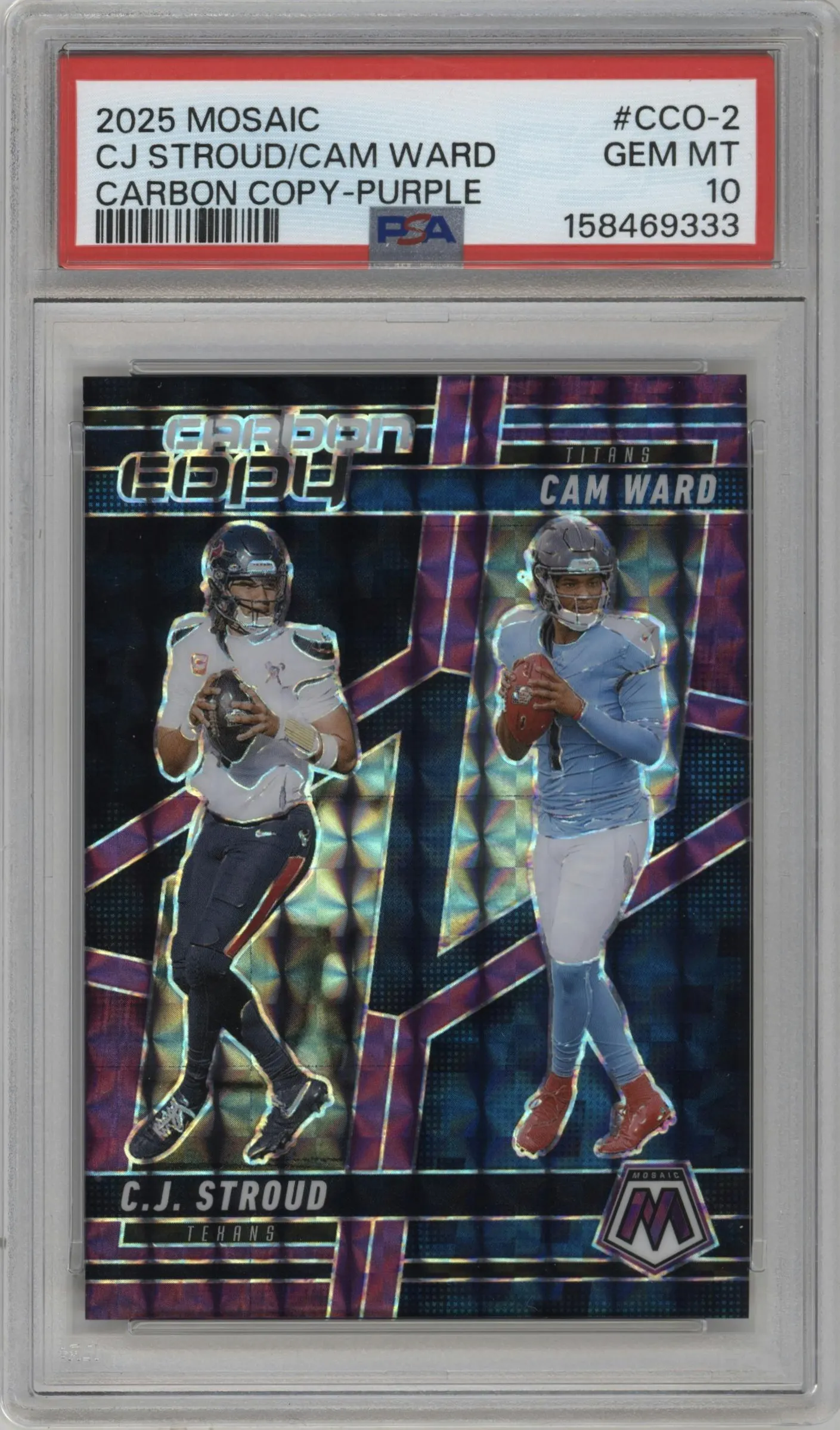 2025 Panini Mosaic Carbon Copy C.J. Stroud /Cam Ward Purple Mosaic #CCO-2 PSA 10