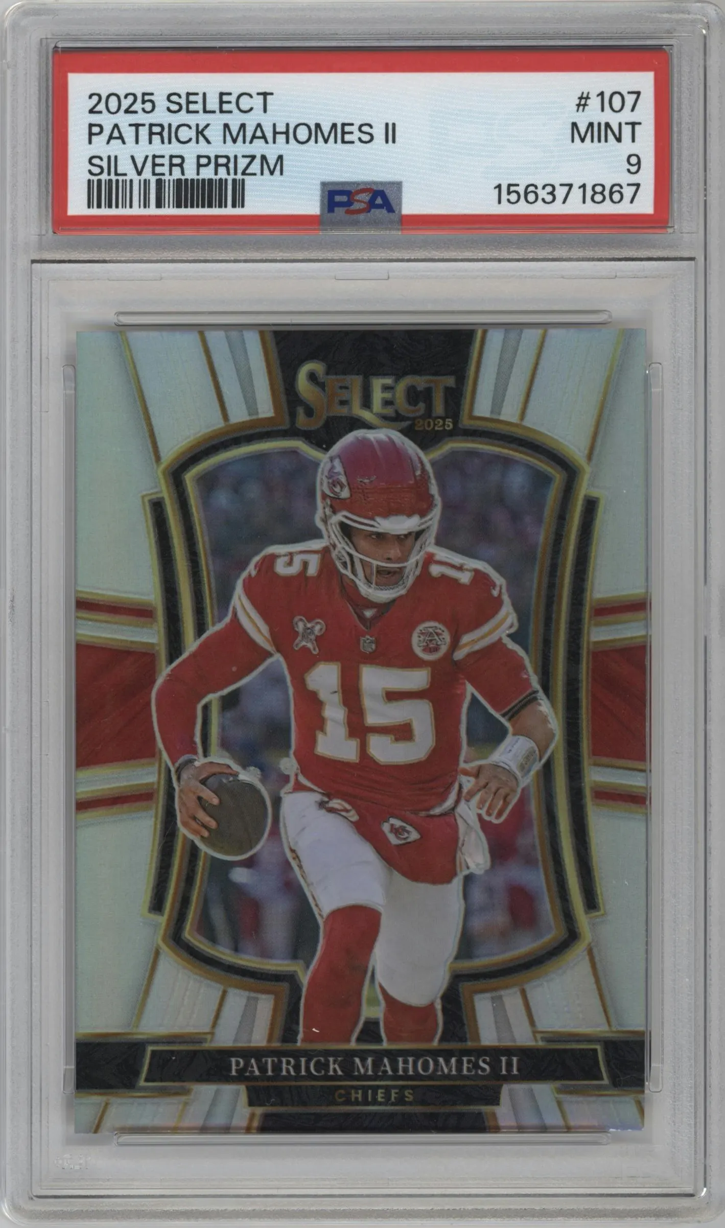 2025 Panini Select Pre.Lvl. Patrick Mahomes II Silver Prizm #107 PSA 9