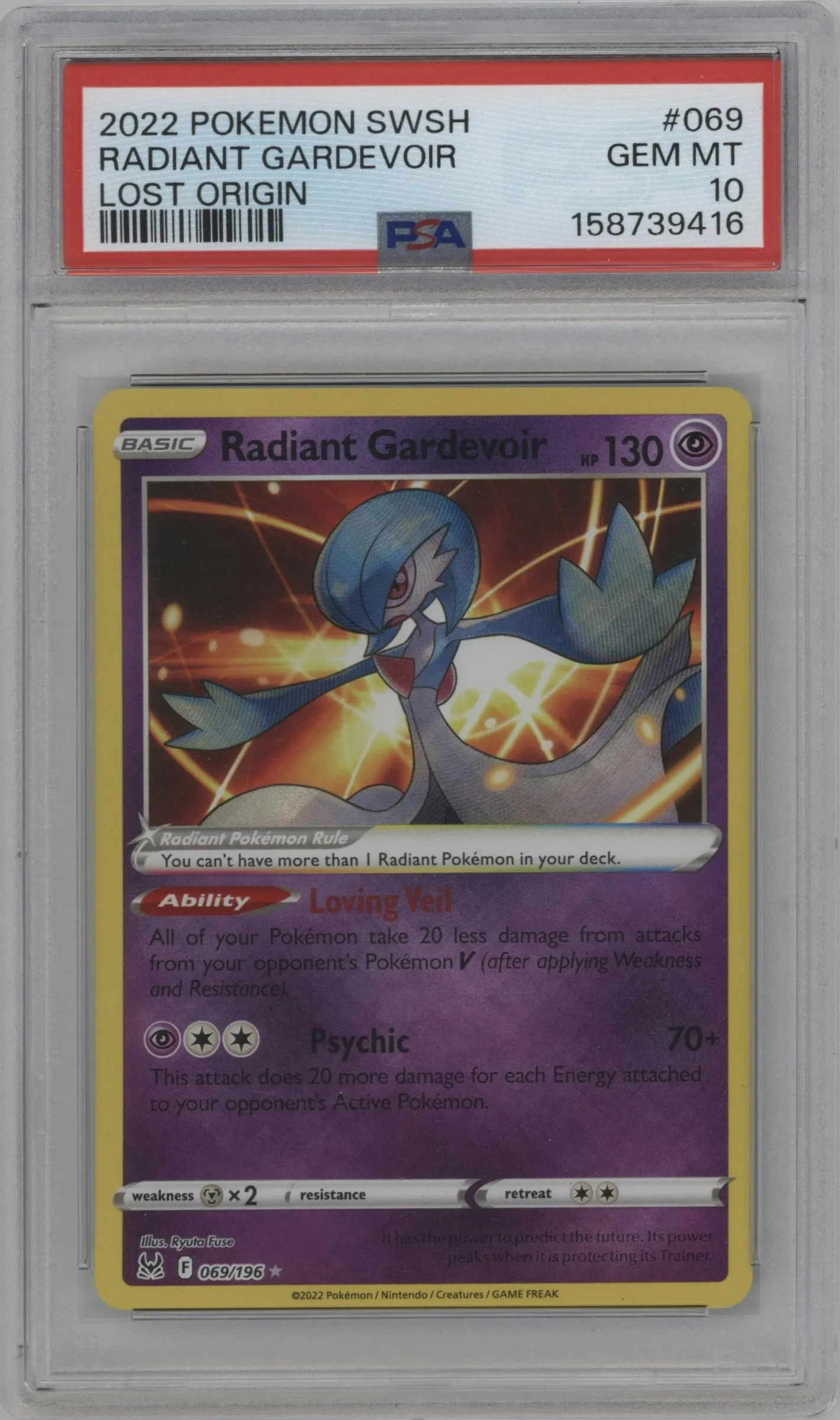 2022 Pokemon SWSH Lost Origin Radiant Gardevoir #069 PSA 10