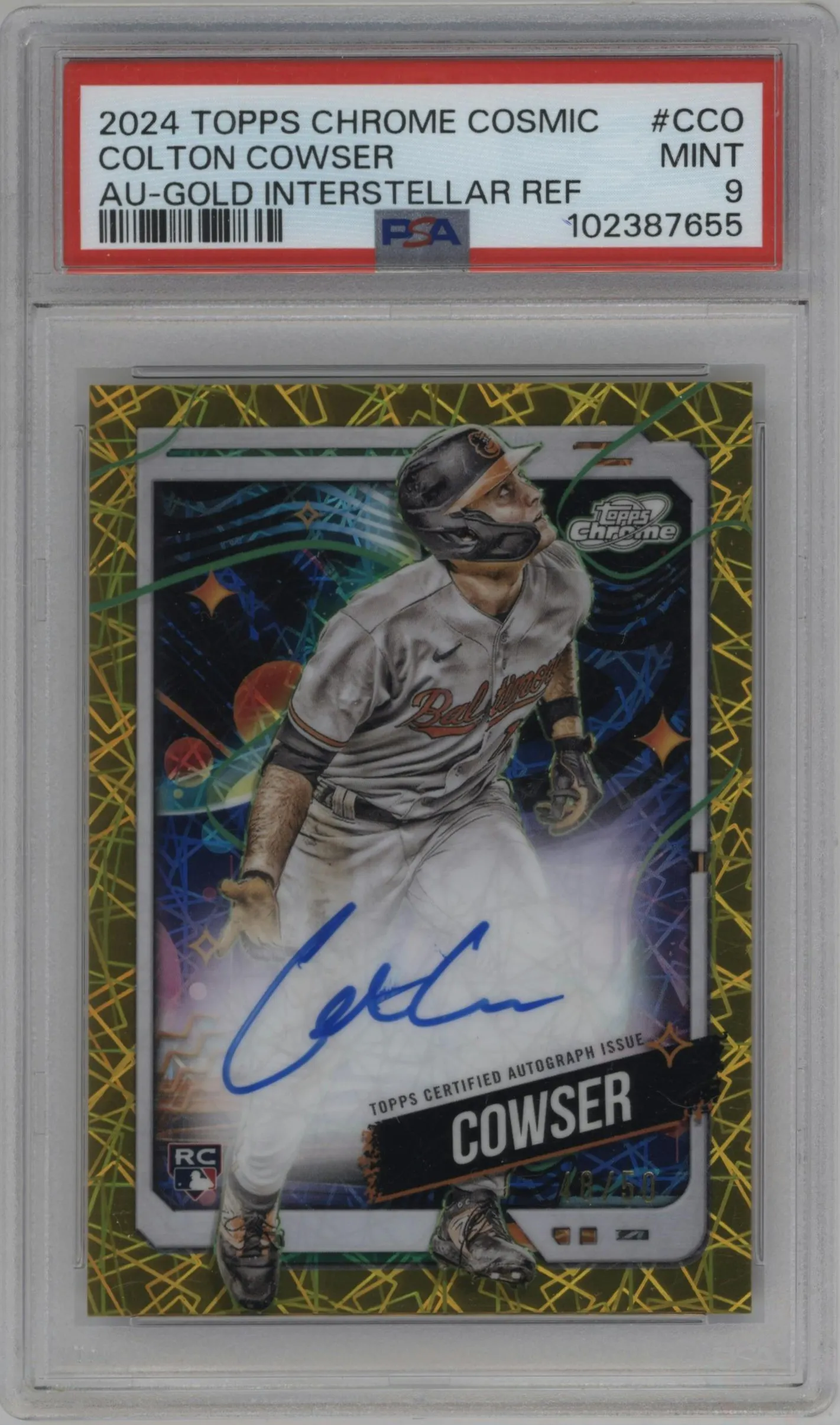2024 Topps Cosmic Chrome Auto Colton Cowser Gold Interstellar Refractor #CCA-CCO PSA 9