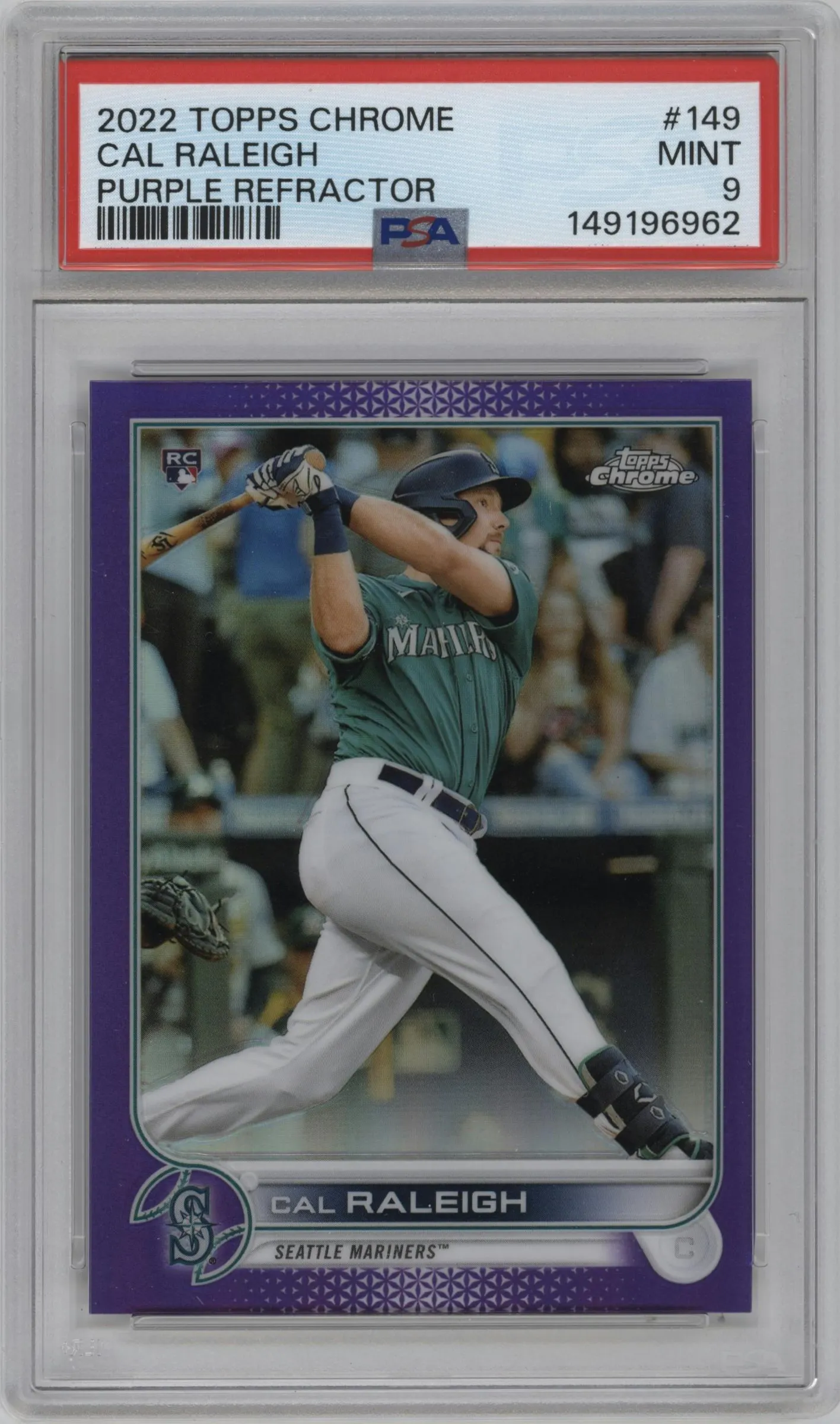 2022 Topps Chrome Cal Raleigh Purple Refractor #149 PSA 9