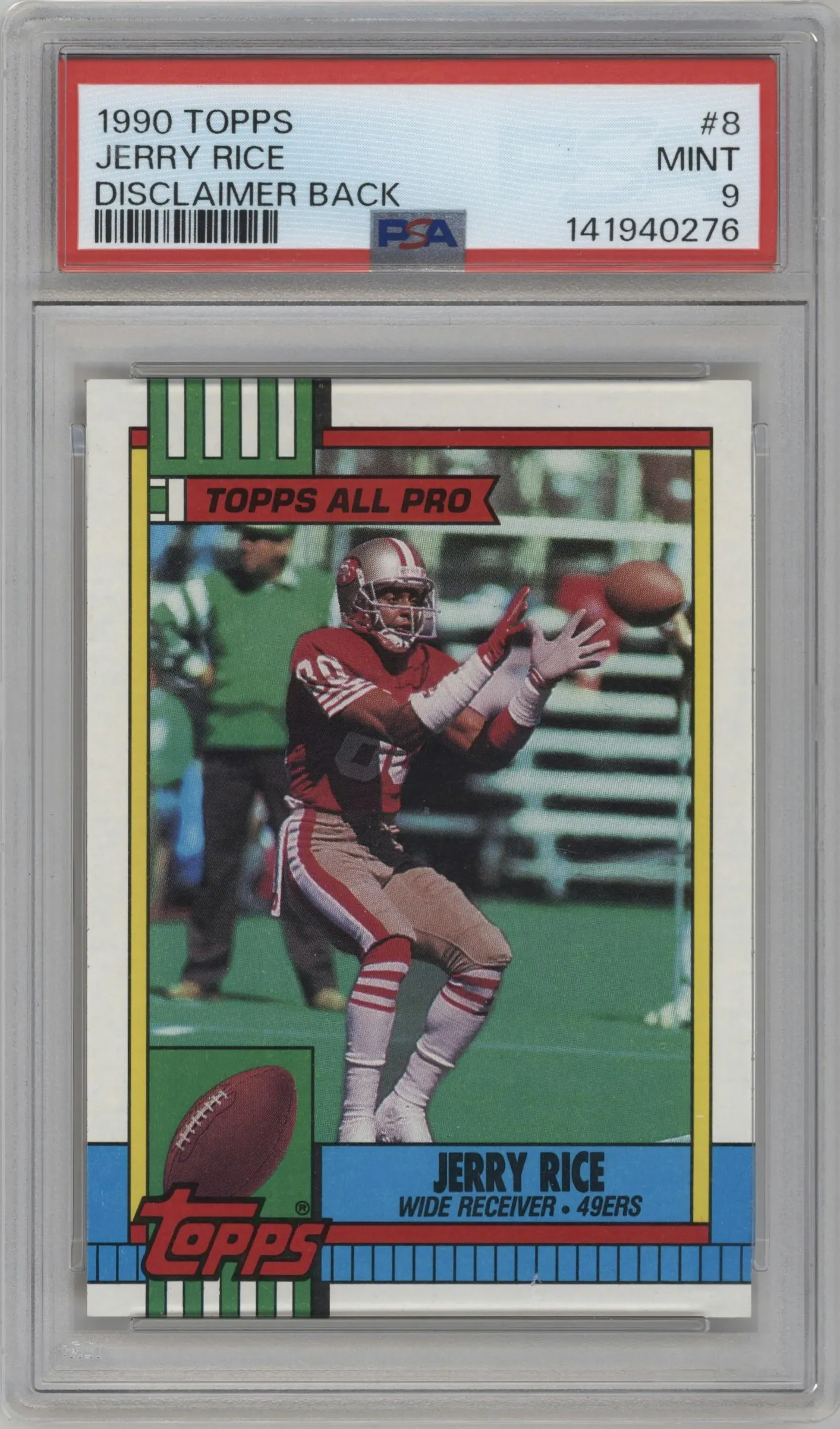 1990 Topps Jerry Rice Disclaimer on back #8 PSA 9