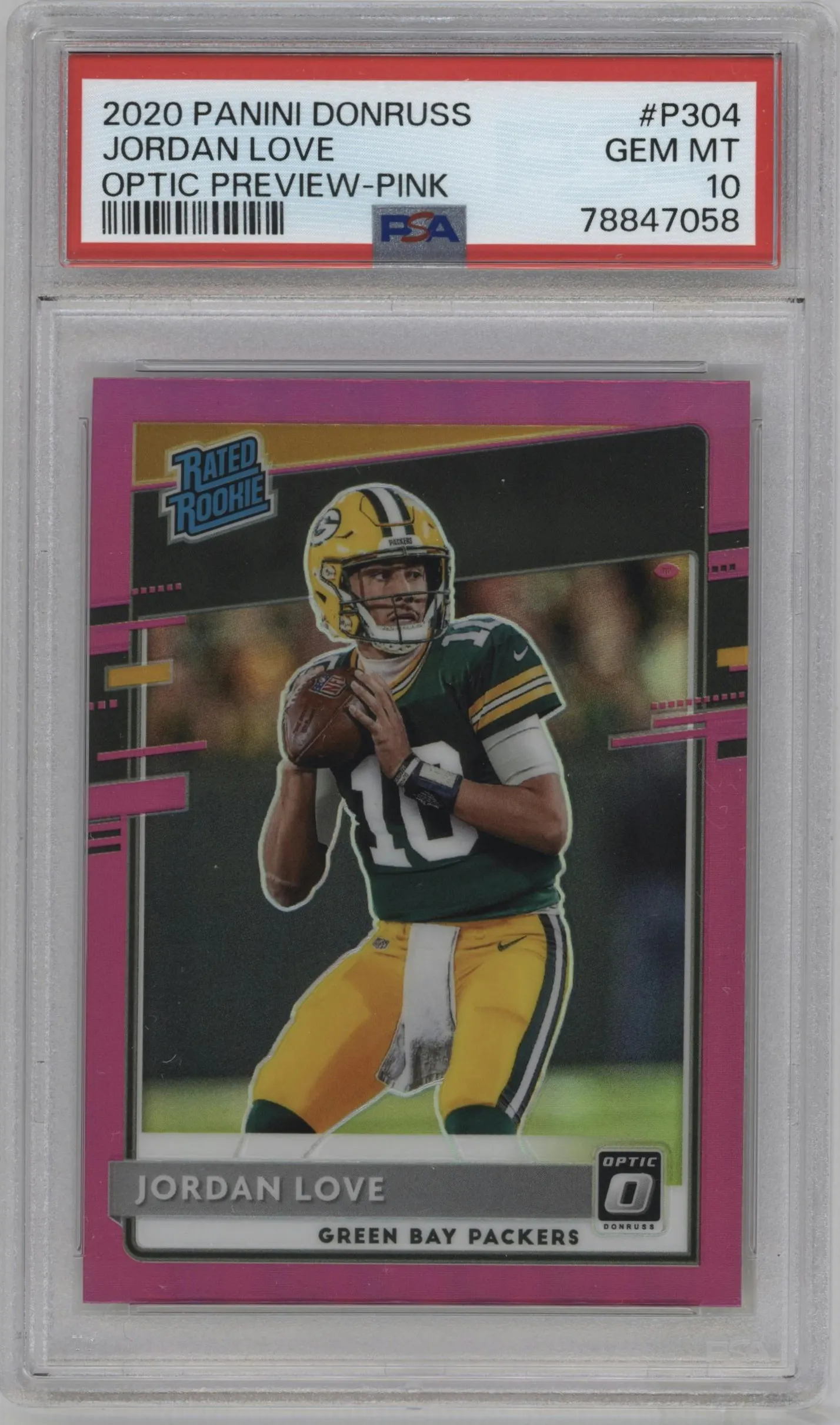 2020 Panini Donruss Opt.Rtd.Rke.Prev. Jordan Love Pink #P-304 PSA 10