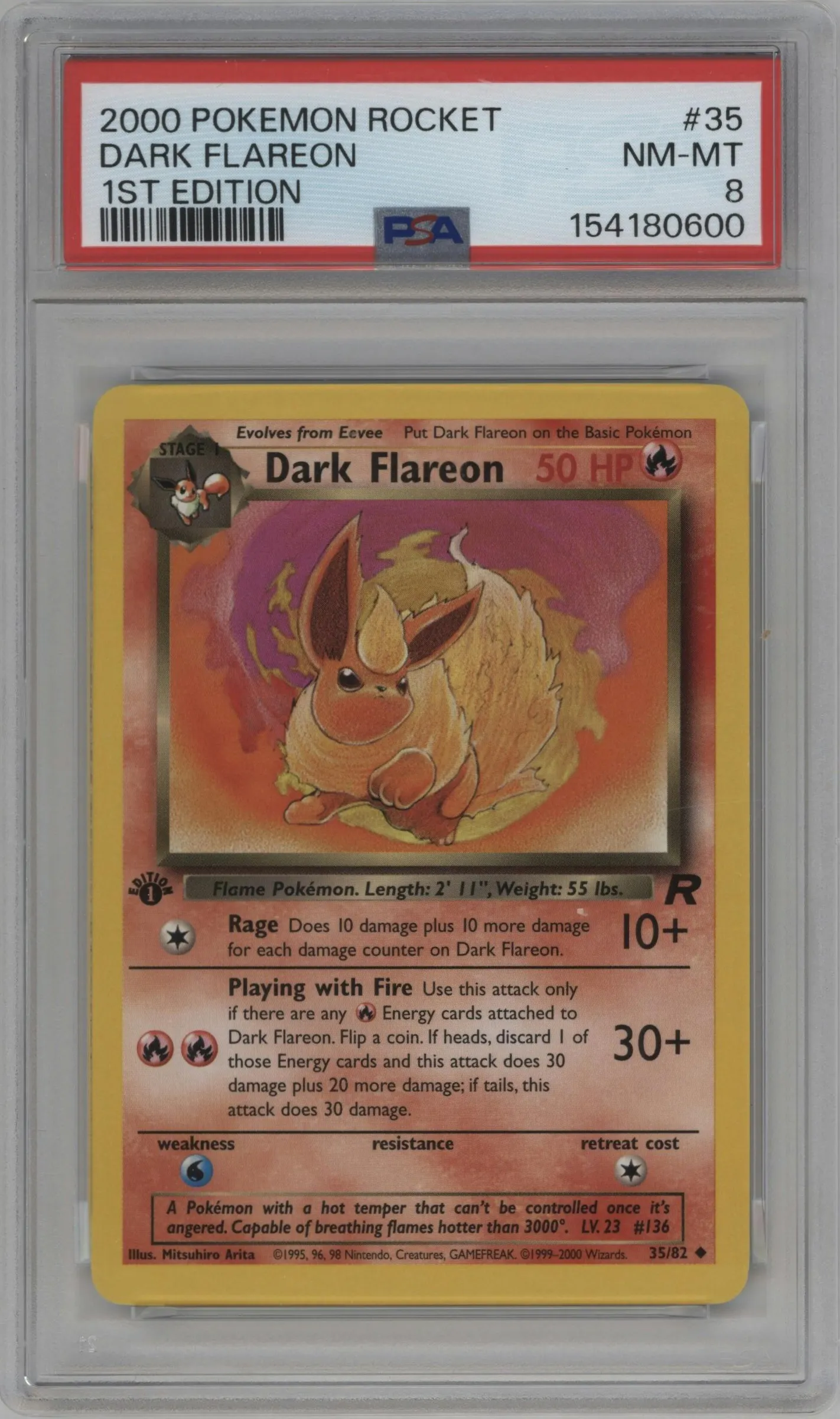 2000 Pokemon Team Rocket Dark Flareon #35 PSA 8