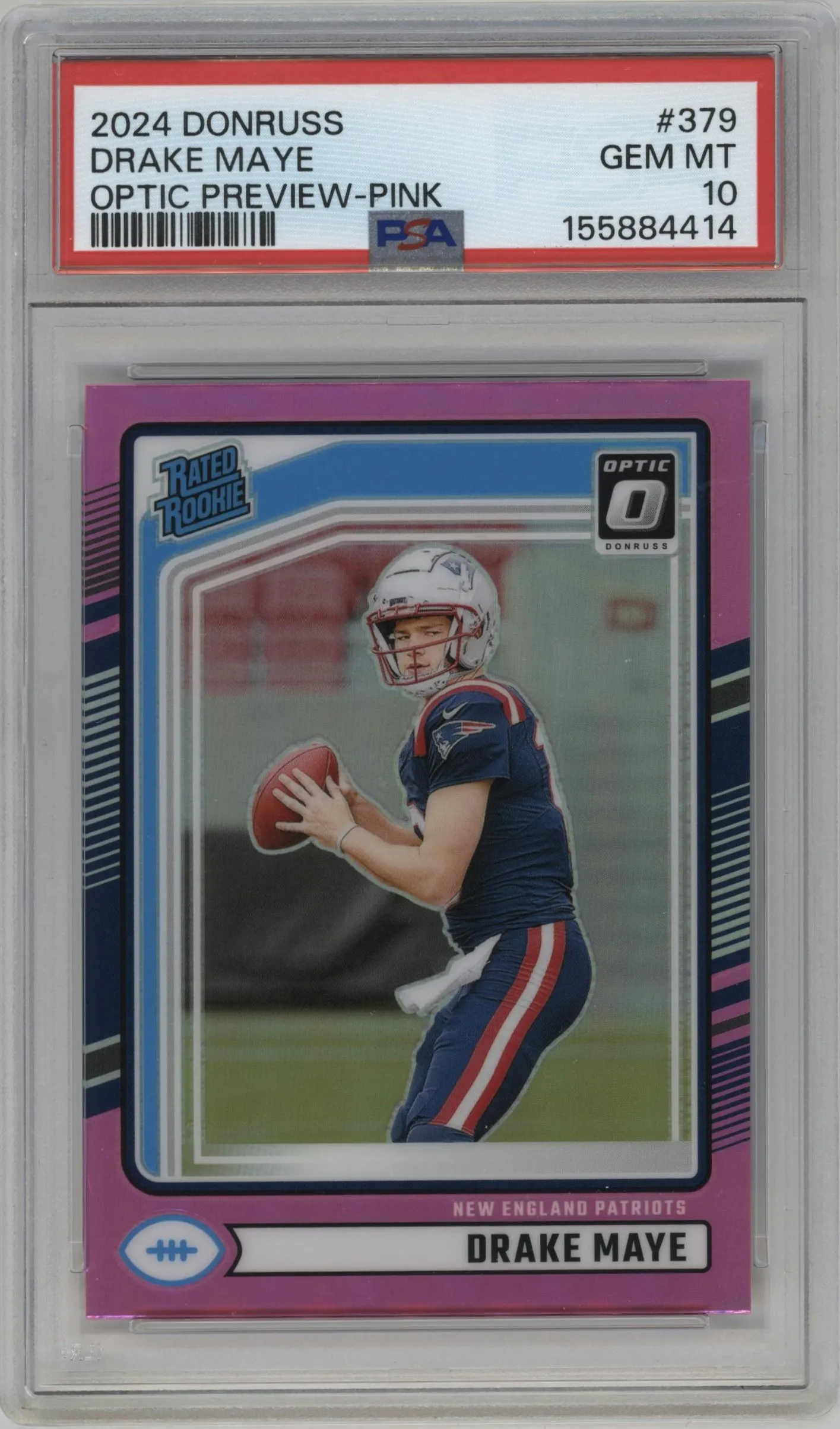 2024 Donruss Opt.Rtd.Rke.Prev. Drake Maye Pink #379 PSA 10