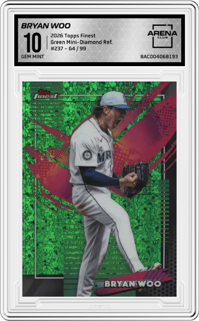 2026 Topps Finest Bryan Woo Green Mini-Diamond Refractors #237 ARENA CLUB 10