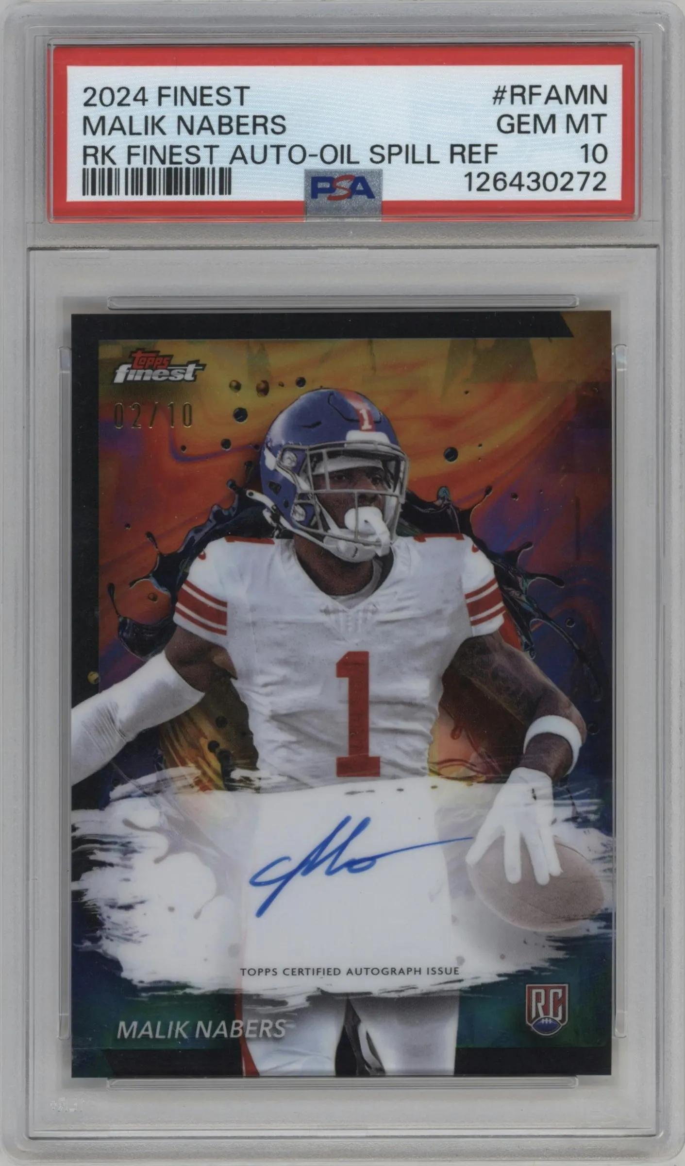 2024 Finest Rke.Auto Malik Nabers Oil Spill Refractor #RFA-MN PSA 10