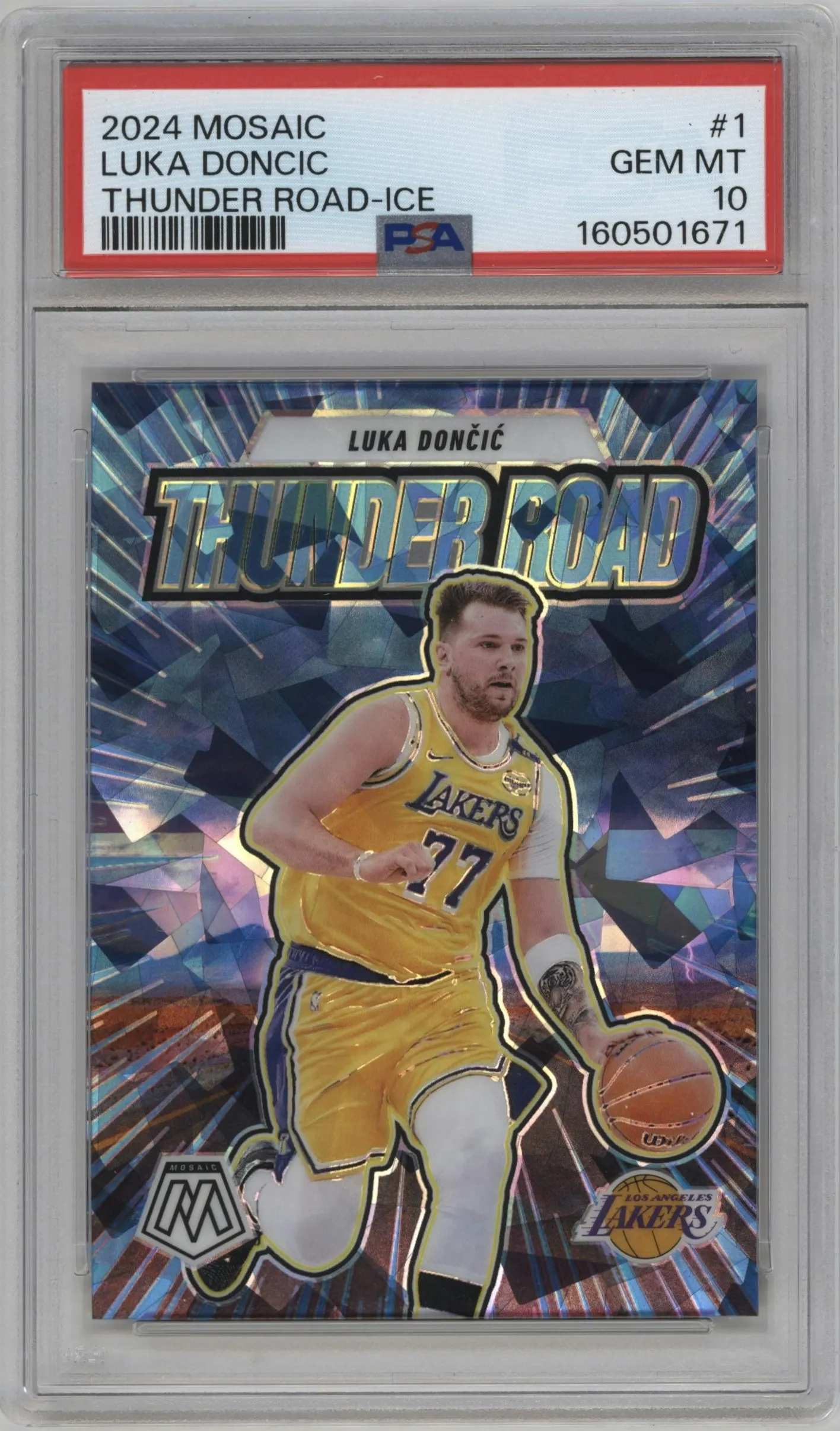 2024 Panini Mosaic Thunder Road Luka Doncic Ice #1 PSA 10