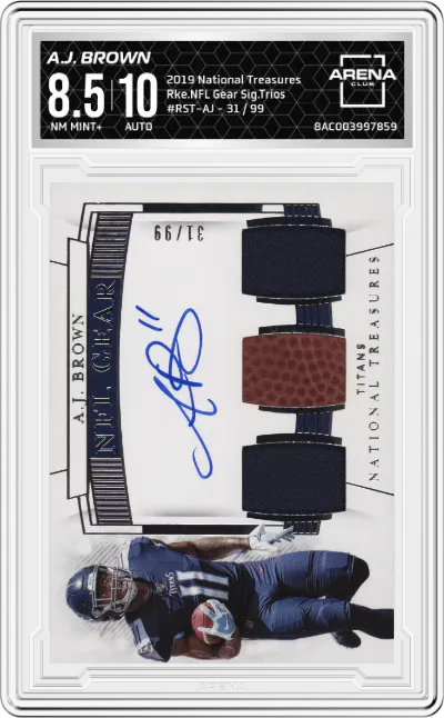 2019 Panini National Treasures Rke.NFL Gear Sig.Trios A.J. Brown ARENA CLUB 8.5